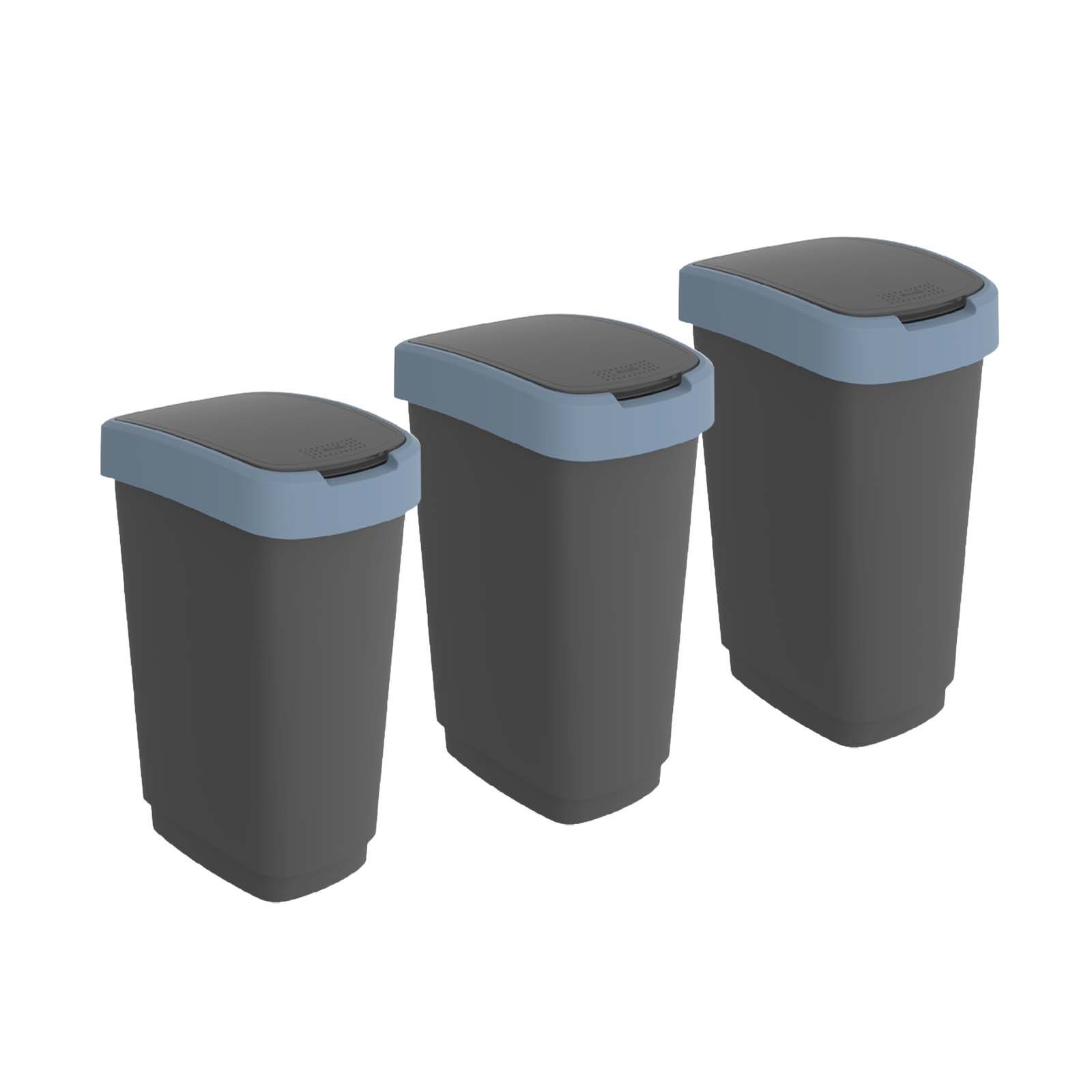 ROTHO Mülleimer Twist 3er-Set Mülleimer 50l mit Deckel, Kunststoff (PP) BPA-frei