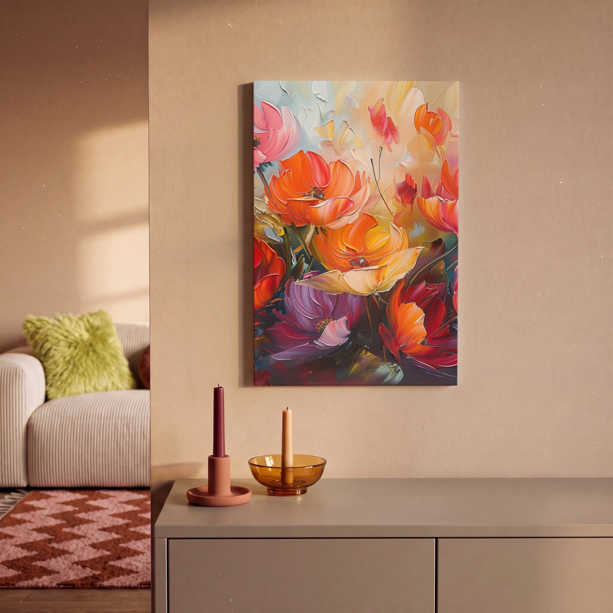 OneMillionCanvasses® Leinwandbild Blumen - Bunt - Malerei - Abstrakt - Kunst, Fotodruck (1 St), Leinwand Canvas Wandbild, Wanddekoration 20x30 cm – Bild 2 von 5