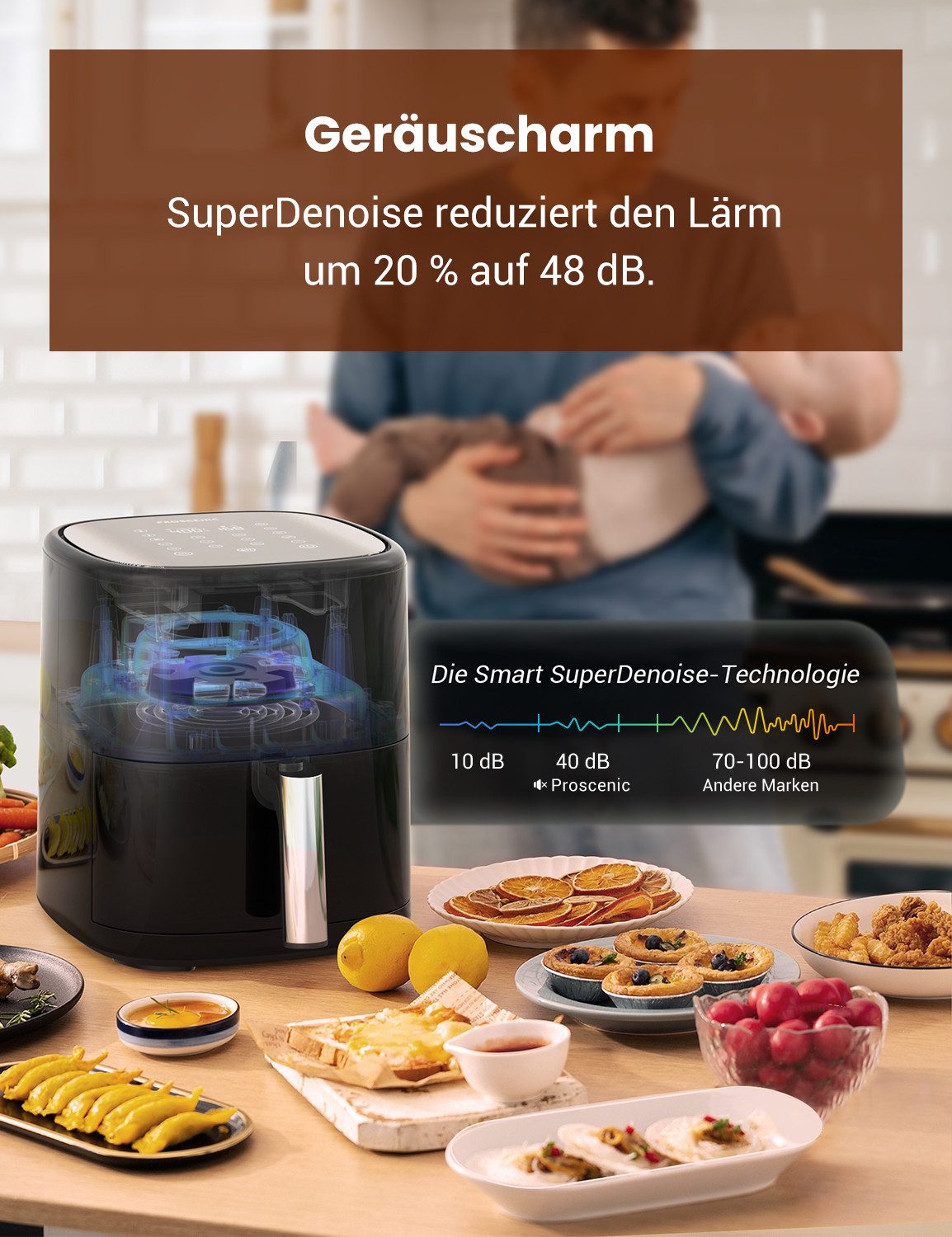 Proscenic Heißluftfritteuse T22, 1700 W, 5-Liter-Luftfritteusensteuerung mit App