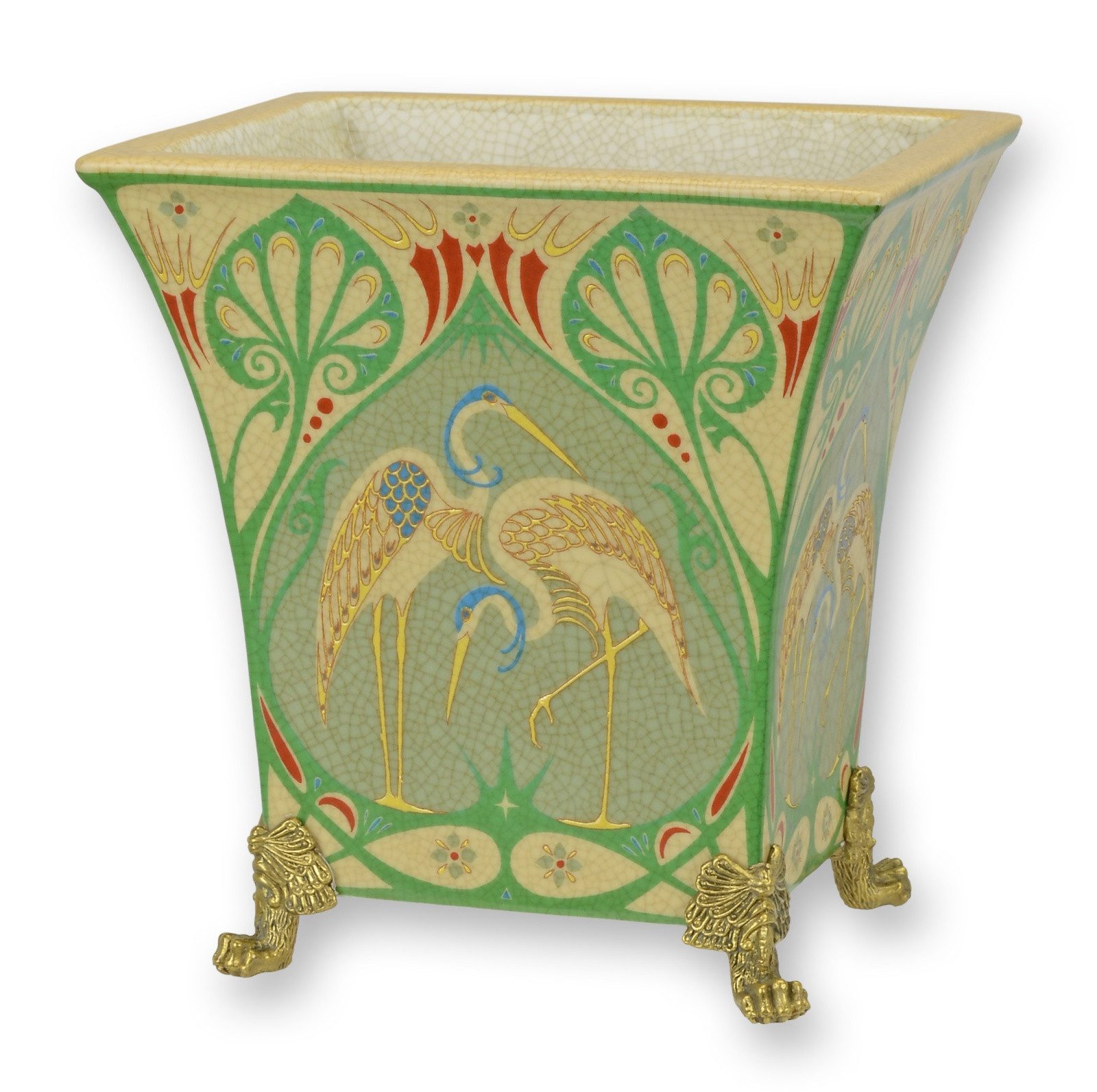 Aubaho Dekoobjekt Blumentopf aus Porzellan und Bronze verziert Replikat Retro Design Dek