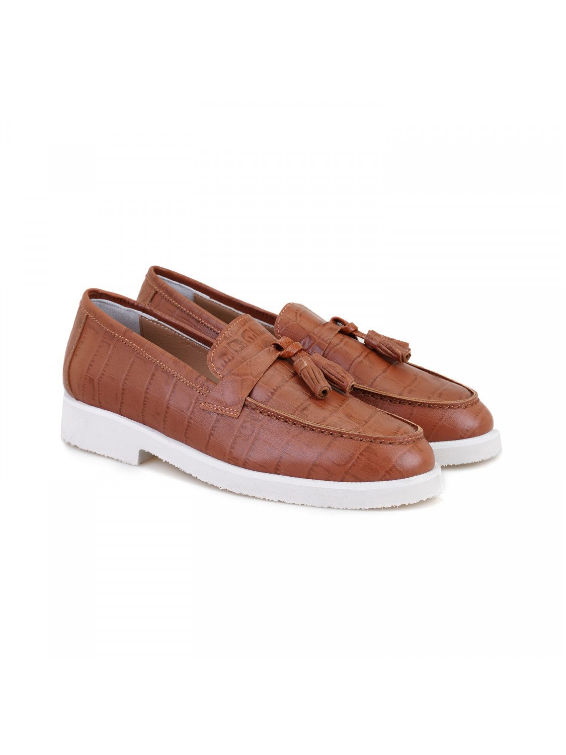 Desa Damen-Lederslipper – Sohle aus Synthetikgummi, flacher Absatz, atmung Mokassin