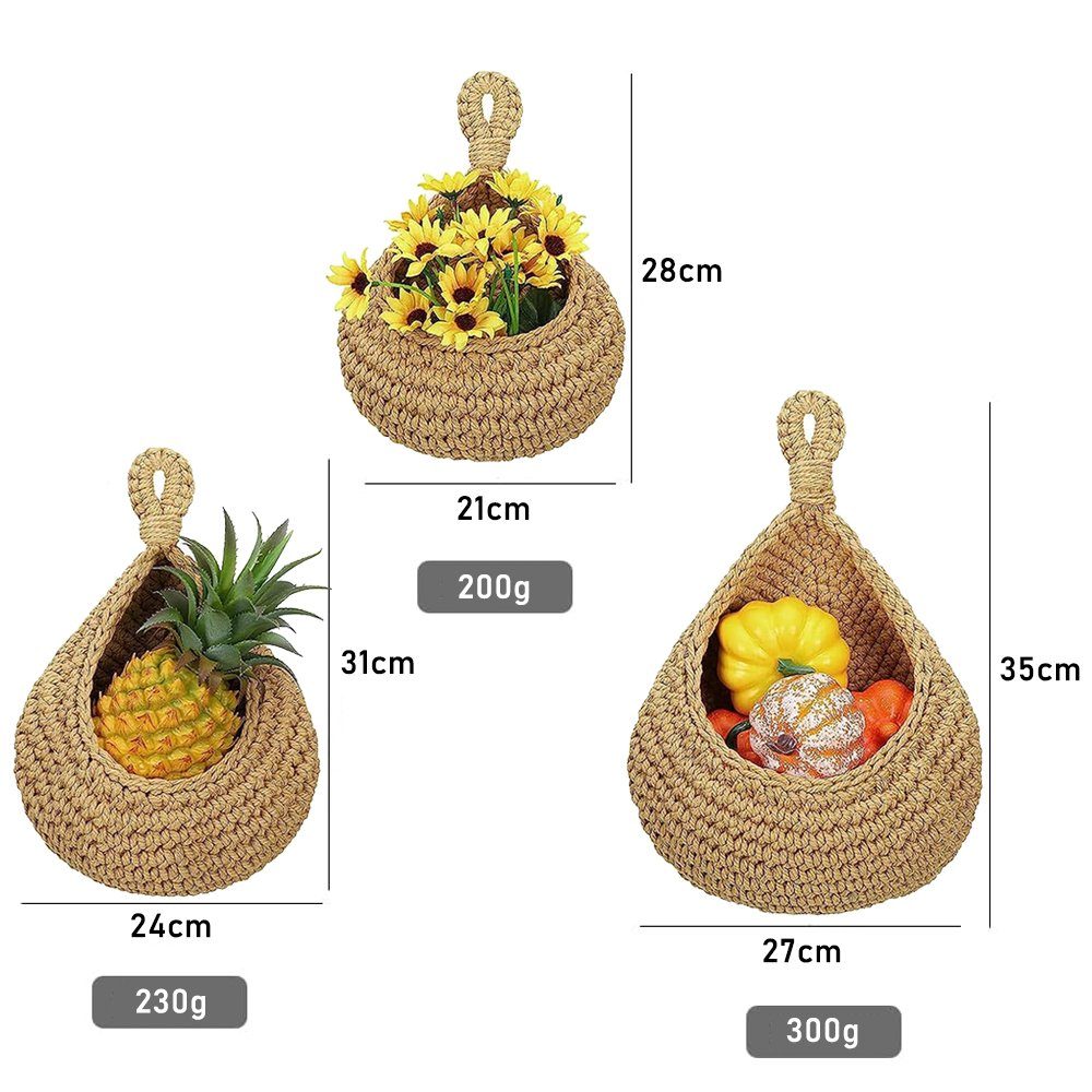 NUODWELL Hängekorb 3 Obstkorb Hängend Wandkorb, handgewebt Baumwollseil Auf günstig online kaufen