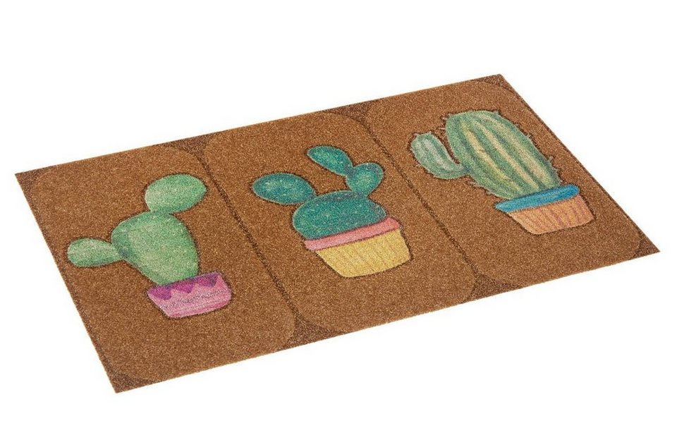 Fußmatte Fußmatte Kaktus In- / Outdoor Kokos Optik Kokos Look braun grün,  Teppich Boss, rechteckig, Höhe: 10 mm