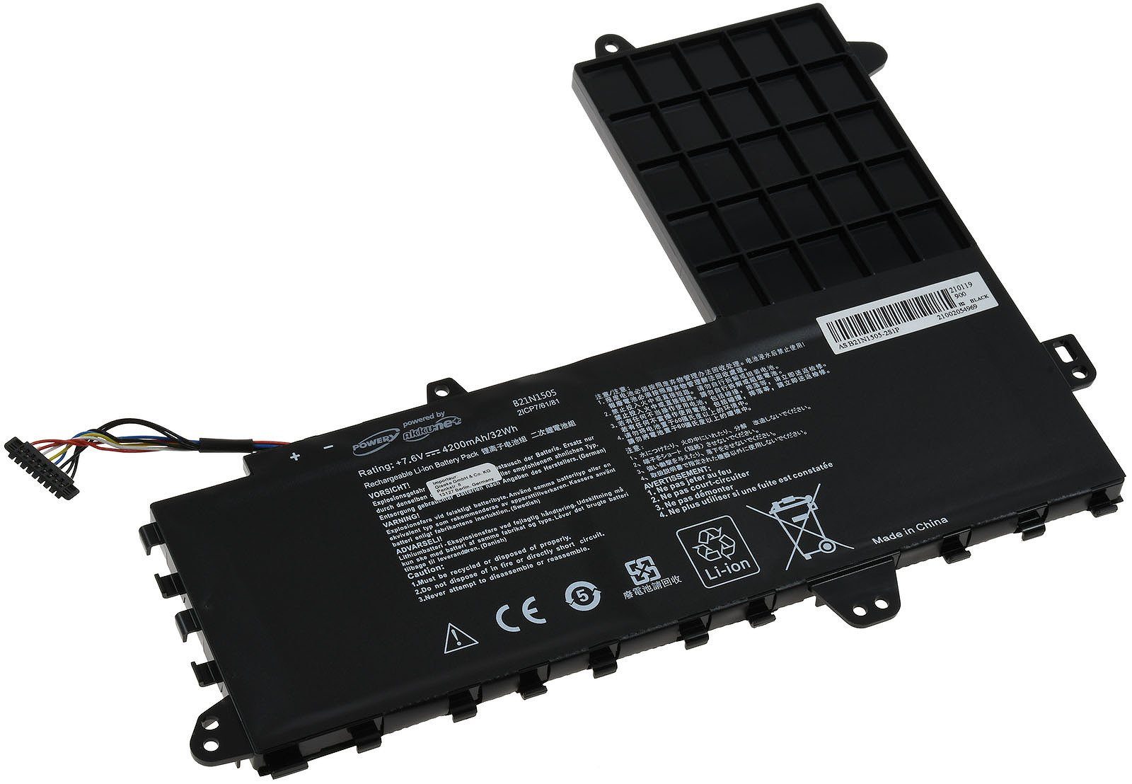 Akku V) für Laptop-Akku Powery Typ mAh B21N1505 4100 Asus (7.6