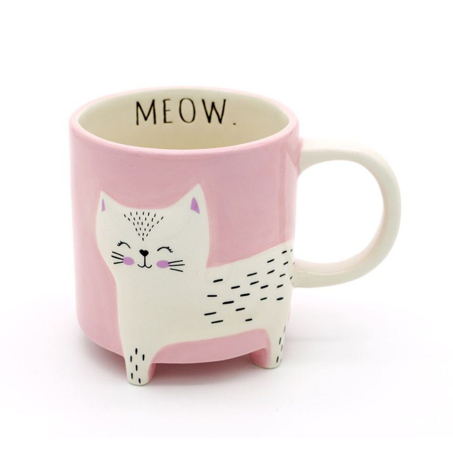 Winkee Becher Kaffeebecher Katze Cute Animal rosa, Keramik