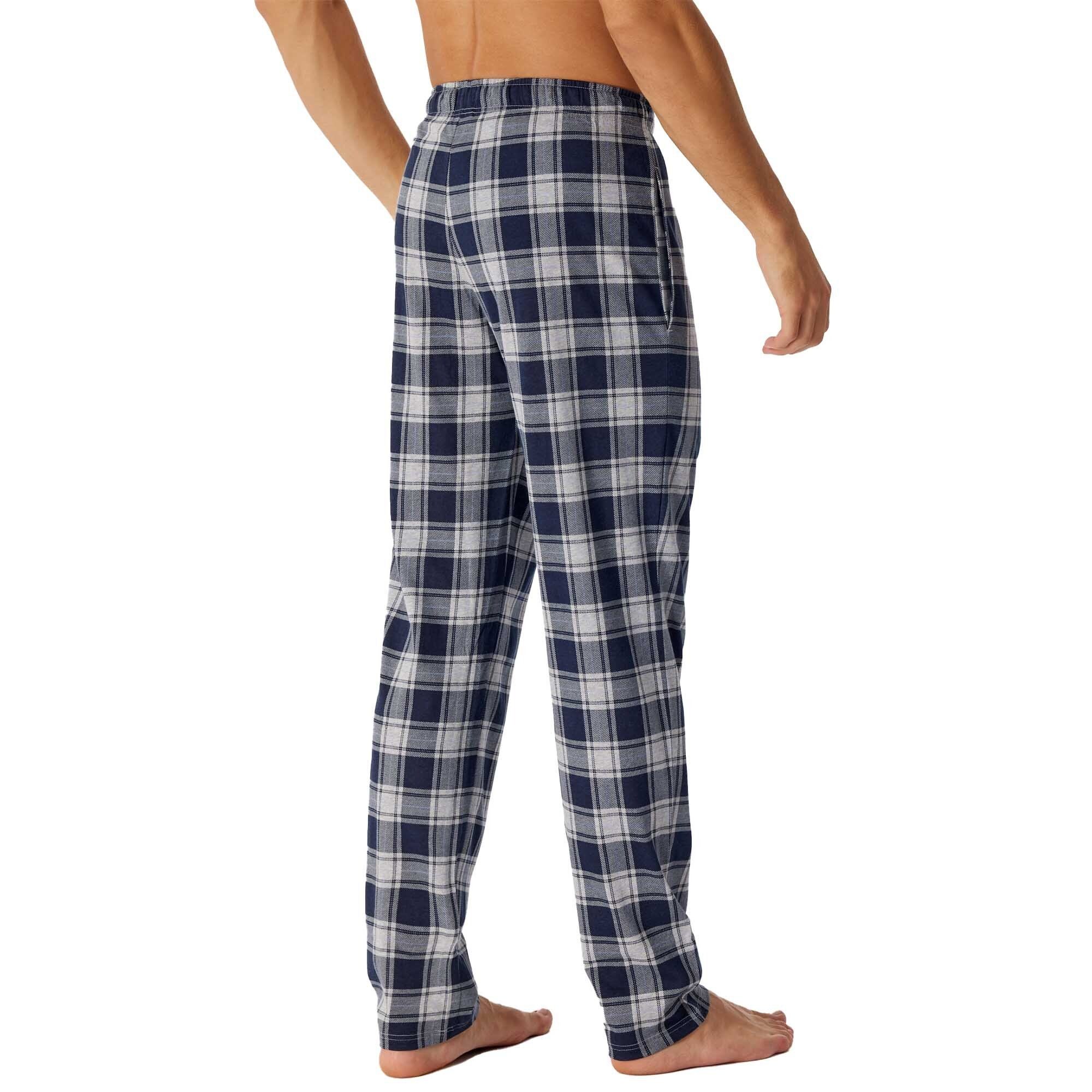 - Herren Loungehose, nachtblau Schiesser kariert Pyjama Baumwolle, Web-Hose
