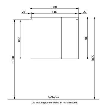 Lomadox Spiegelschrank MURCIA-66 60 cm inkl. LED Aufsatzleuchte in Eiche Ribbeck quer Nb. : 60/70/20 cm