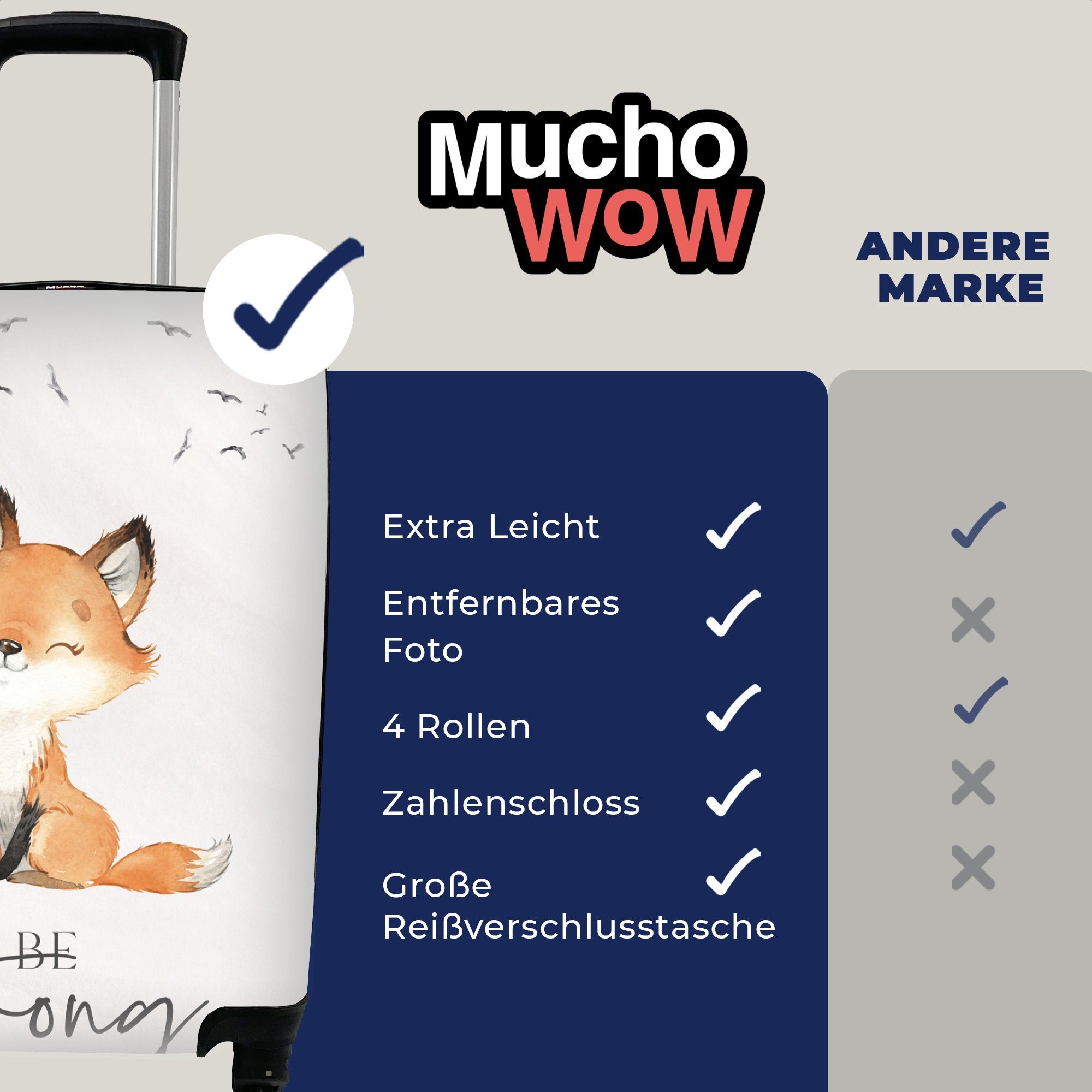 MuchoWow Kinder Handgepäck Handgepäckkoffer Reisetasche für Aquarell 4 mit Tiere, Ferien, sein Stark - Zitate - Trolley, rollen, Reisekoffer Rollen, - - Fuchs -