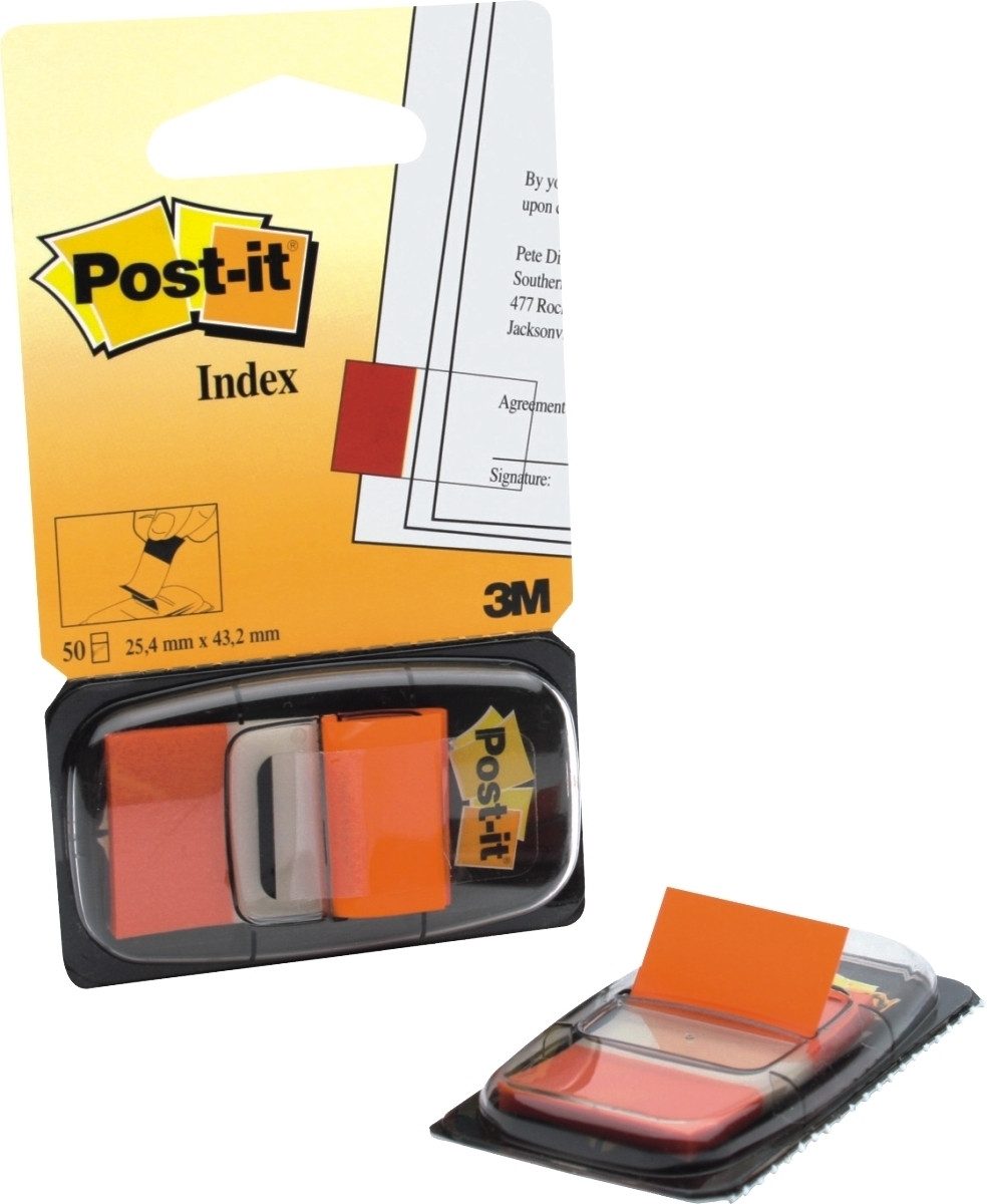 Post-it Notes Haftnotizblock Index Standard 25,4x43,2mm orange VE=50 Streifen