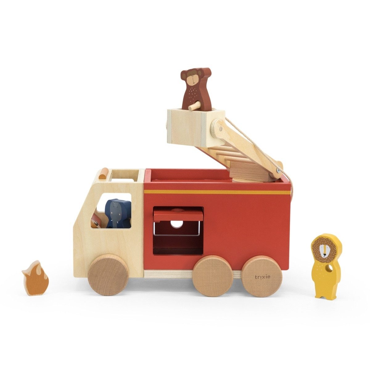 Trixie Baby Spielzeug-Feuerwehr Feuerwehrauto aus Holz 29cm drehbare Leiter Holzspielzeug, ab 18 Monaten