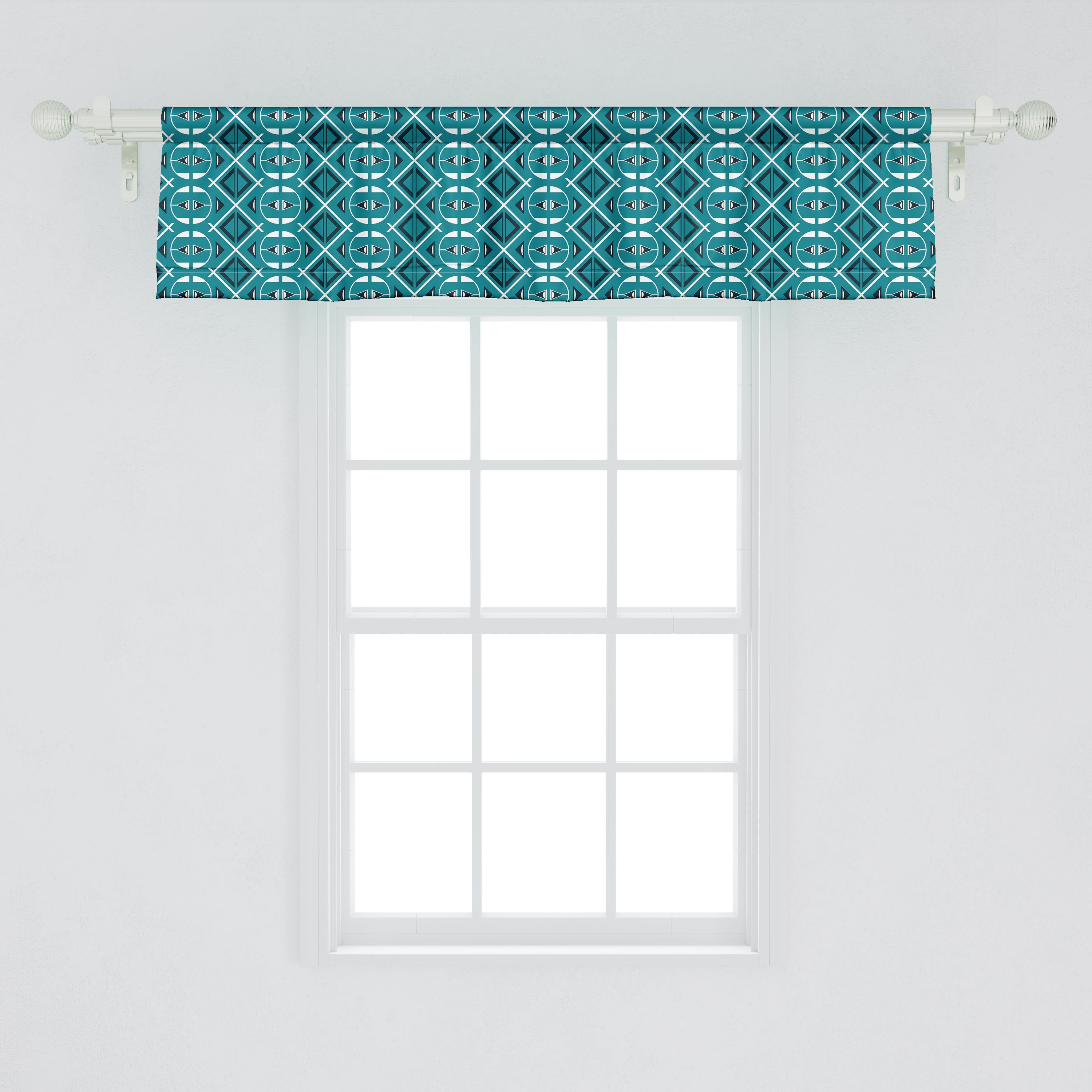 Stangentasche, Küche Vorhang Dekor Blau Scheibengardine Abakuhaus, Volant Microfaser, Abstrakt Schlafzimmer für mit Dreiecksformen