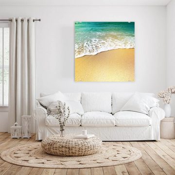 Primedeco Glasbild Wandbild Quadratisch Meerwasser und Sand mit Aufhängung, Natur