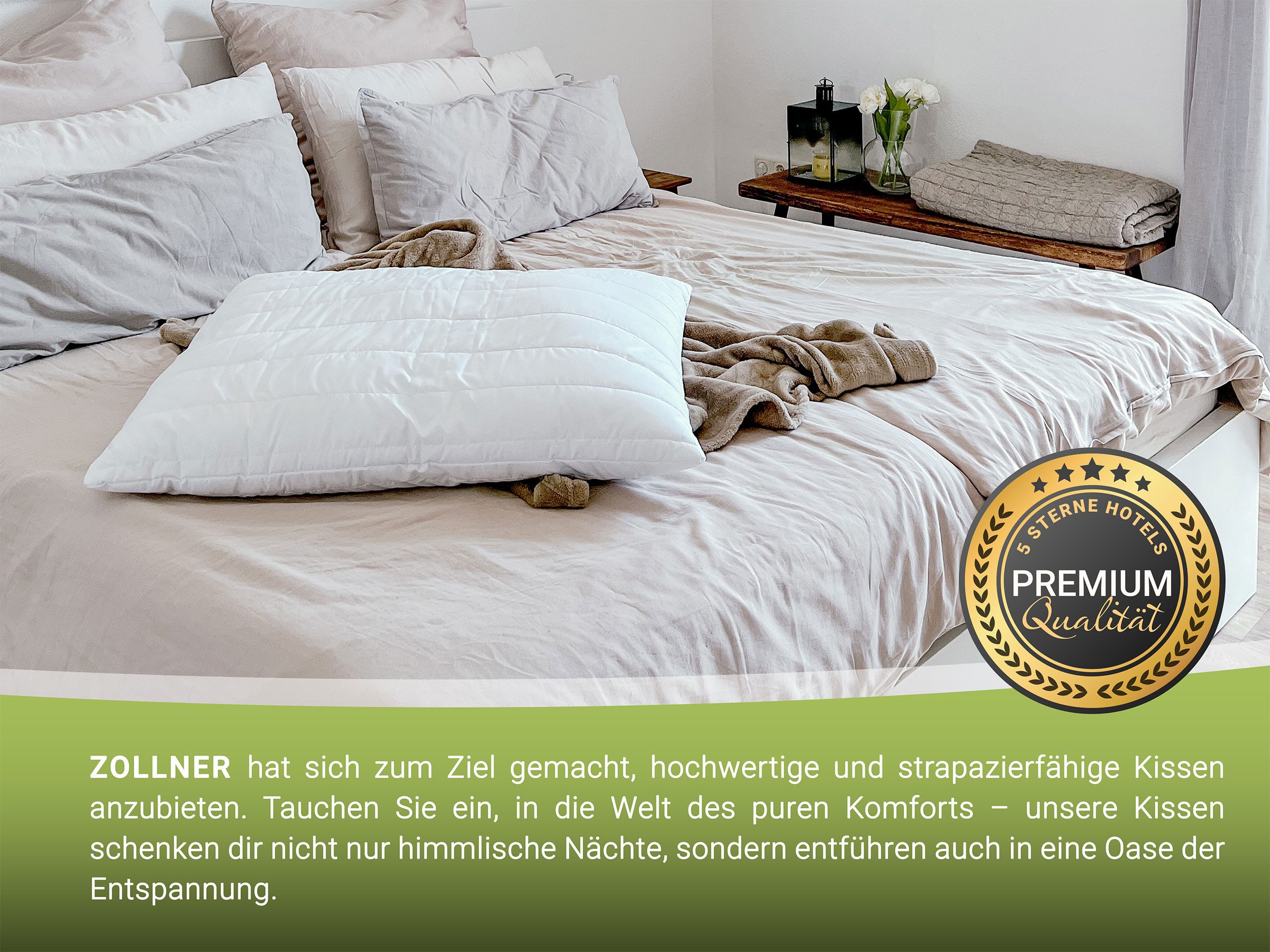 ZOLLNER Kopfkissen, Füllung: 100% Polyester, Bauch-, Seiten-, Rückenschläfer, 60 x 80 cm, 100% Polyester, allergikergeeignet