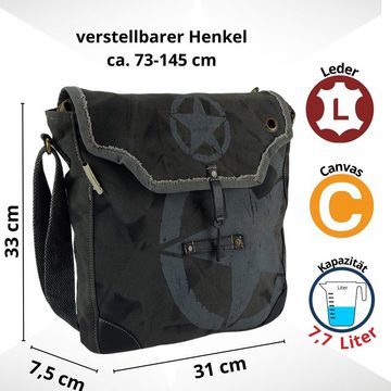 Sunsa Messenger Bag Schwarze Umhängetasche große Vintage Crossbody Tasche Schultertasche, echt Leder, Stern Aufdruck