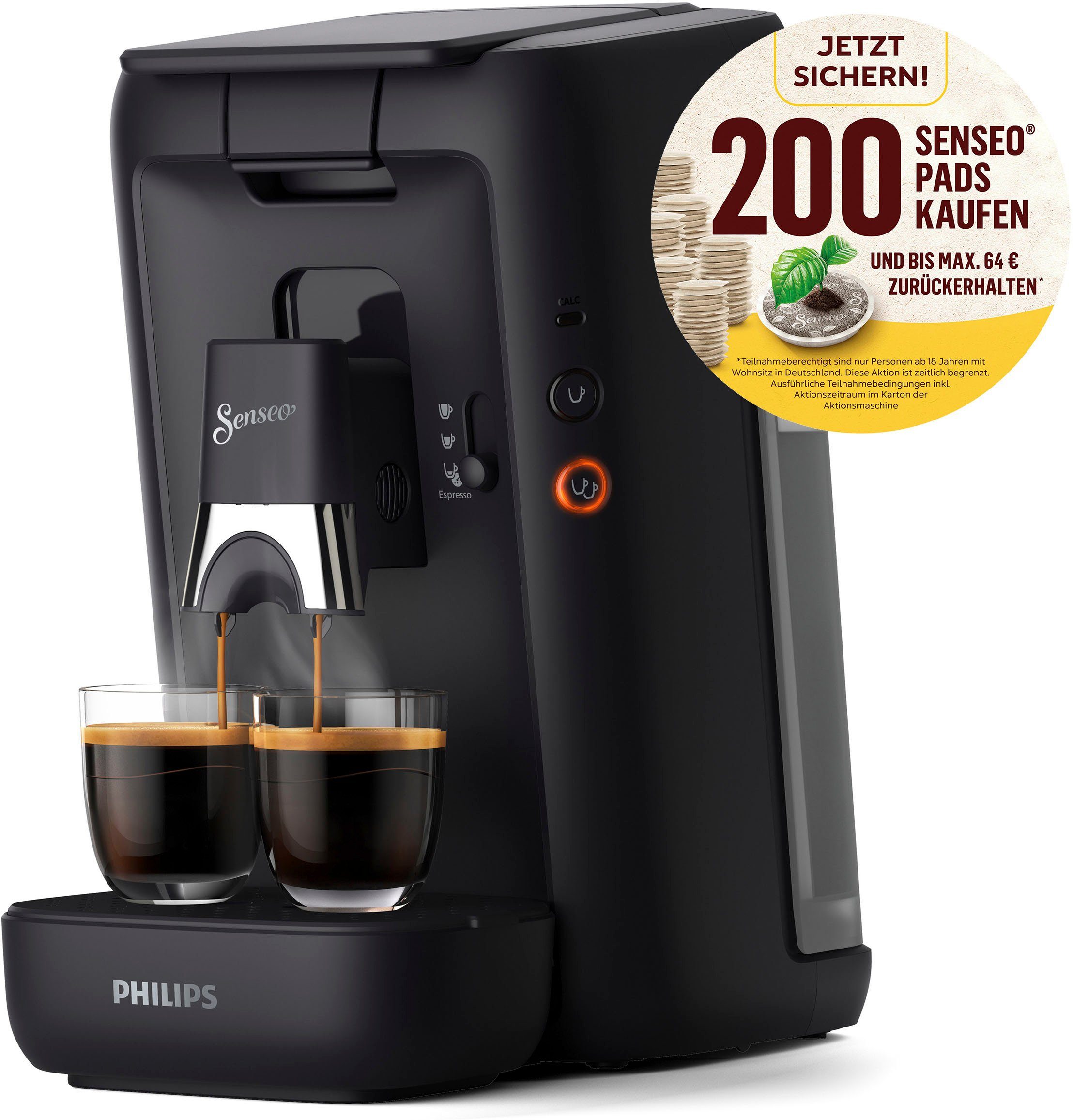 Philips Senseo Kaffeepadmaschine Maestro CSA260/65, aus 80% recyceltem Plastik, Memo-Funktion, 200 Senseo Pads kaufen und bis 64  zurückerhalten