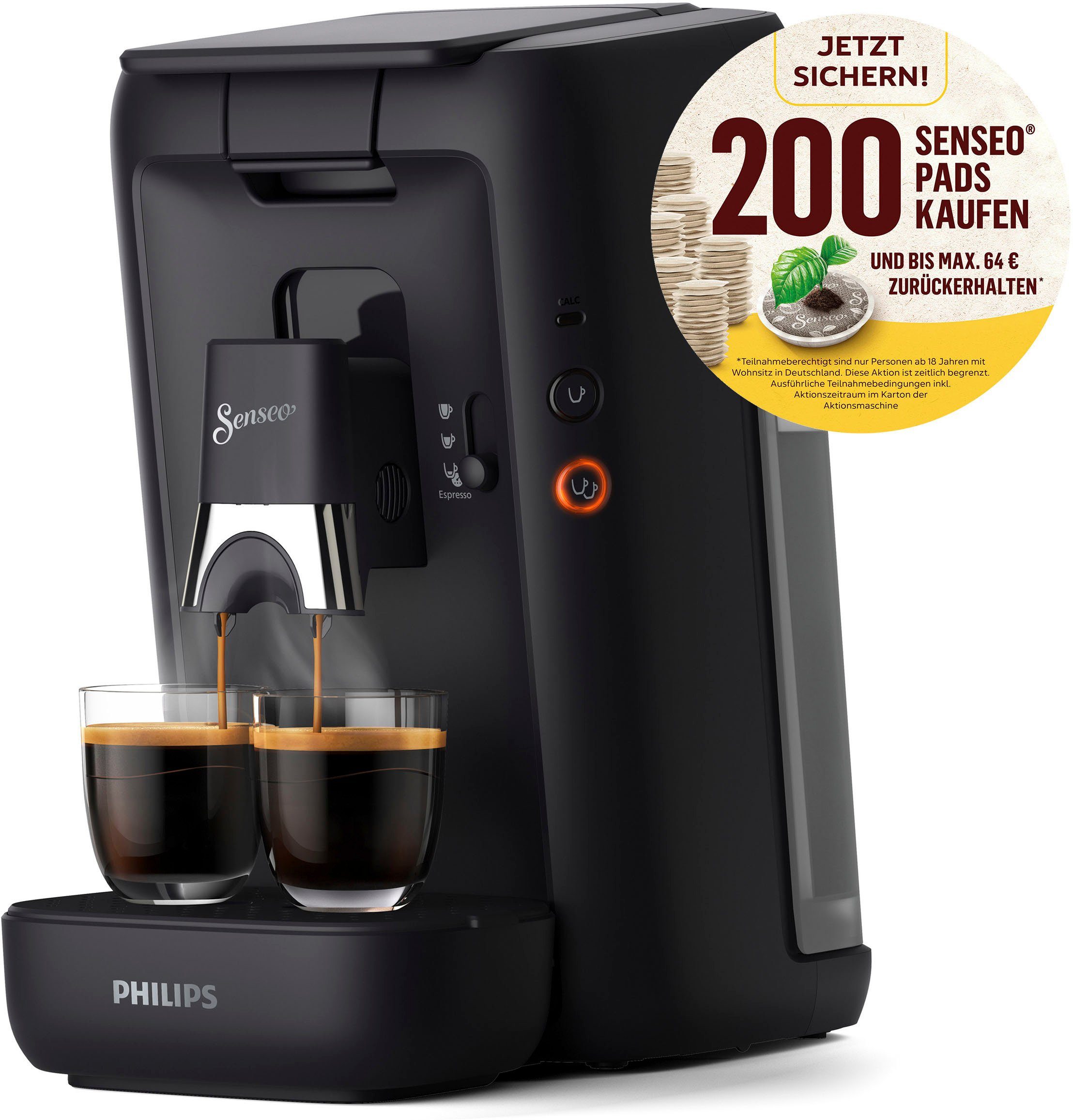 recyceltem CSA260/65, bis € +3 Kaffeespezialitäten, Pads Plastik, Philips 200 und 80% Kaffeepadmaschine zurückerhalten kaufen Memo-Funktion, 64 aus Maestro Senseo Senseo