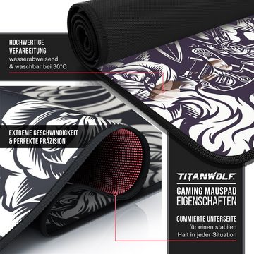 Titanwolf Gaming Mauspad, XXL, glattes Stoffgewebe, Speed Mousepad 900 x 400mm, Rose Tattoo