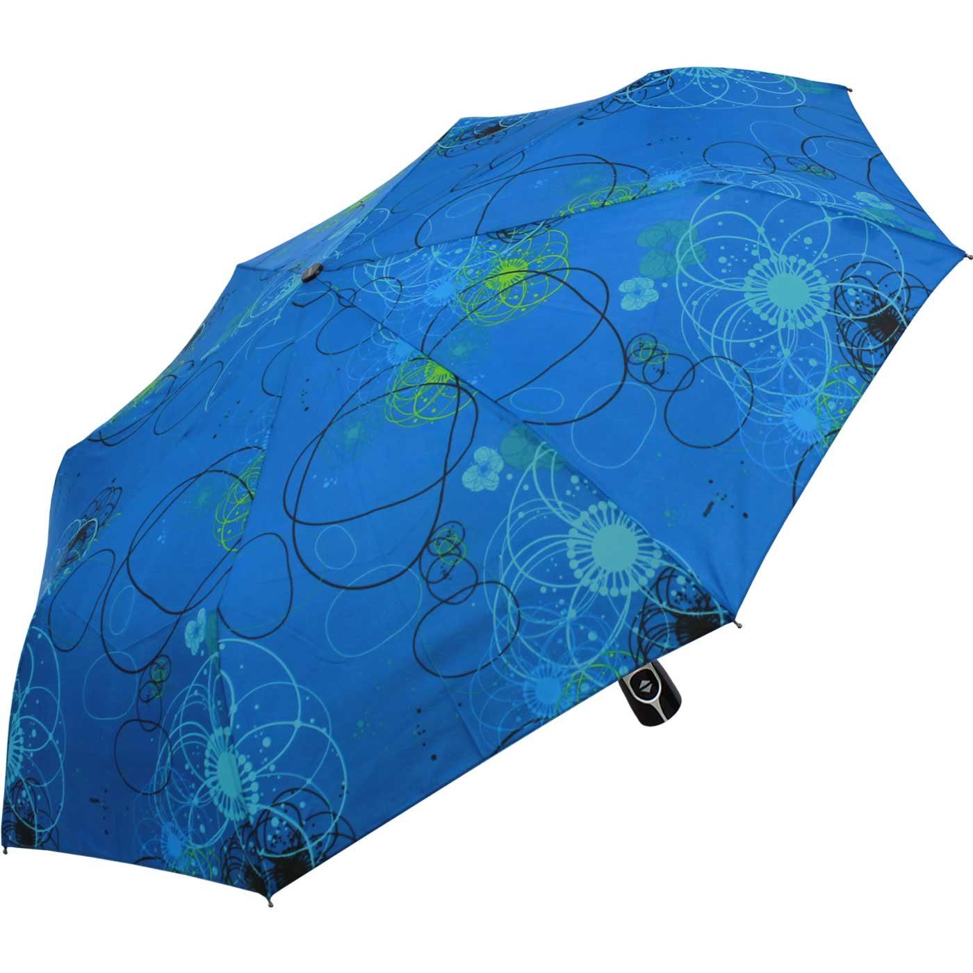 stabil Taschenregenschirm Damen doppler® Magic und blau elegant, - Fiber Barcelona, Auf-Zu-Automatik praktisch
