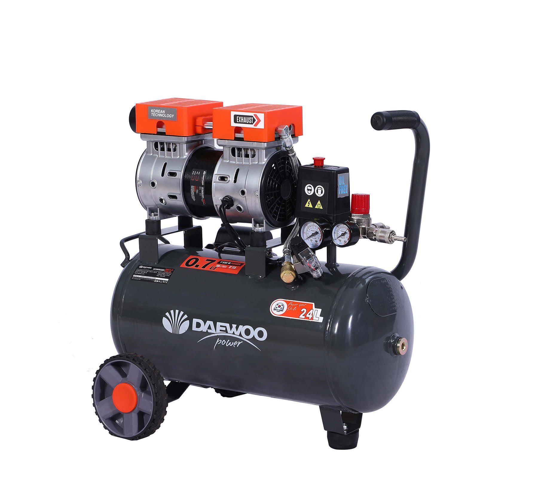 Daewoo Power Products Kompressor DAEWOO Ölfreier lautloser Kompressor 24L DAAX24L, max. 8 bar, ölfrei und lautlos