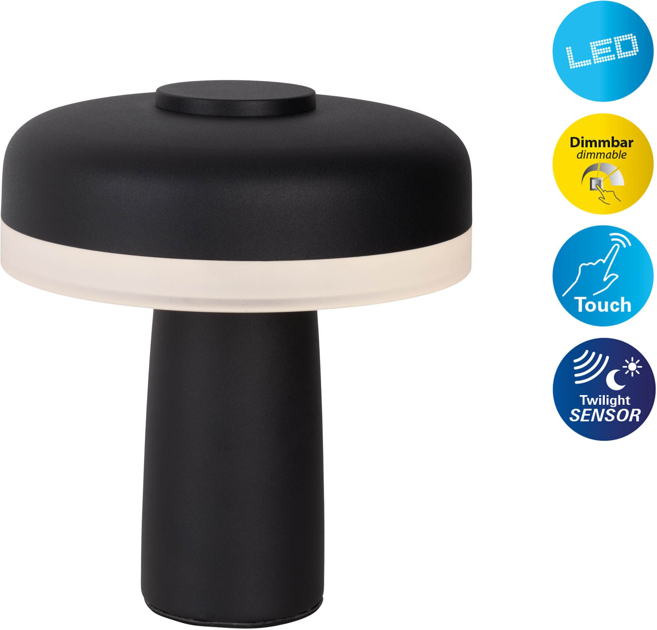 näve LED Tischleuchte Pilu, Dimmfunktion, USB-Ladefunktion, LED wechselbar, Warmweiß, Akku, inkl. USB-Kabel 80cm, stufenweise dimmbar per Berührungssensor
