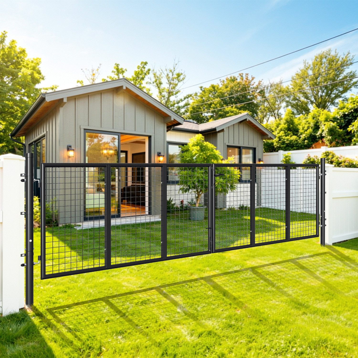 Clanmacy Gartentor 350x100cm Doppelflügelig Gartentor Gartentür Metall Zauntür Zauntor, mit Schloss, Türklinke und Schlüssel