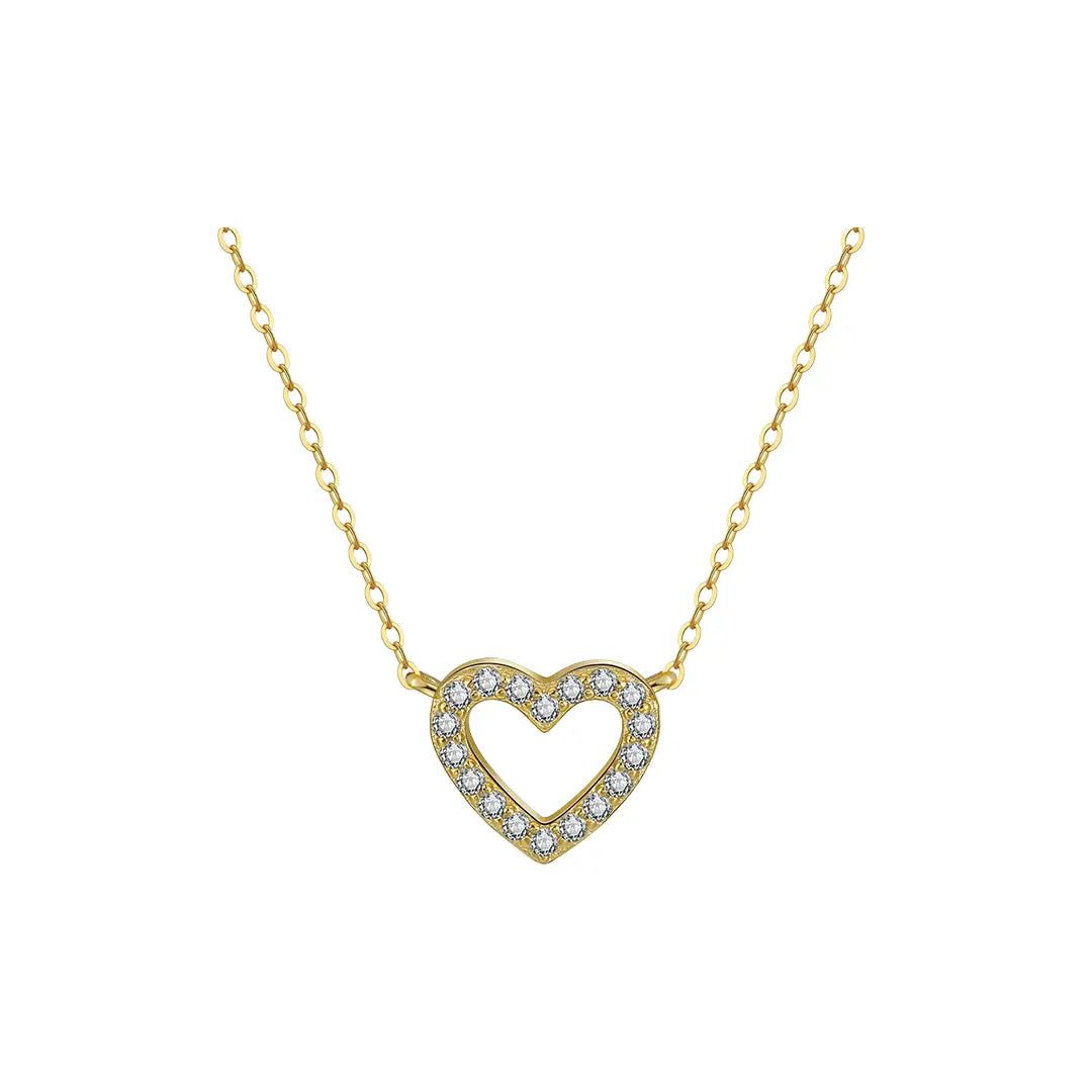 Suzan Gold Kette mit Anhänger 925 Silber vergoldet Herz Collier Zirkonia, Zeitloses Design, vielseitig kombinierbar, ideal als Geschenk
