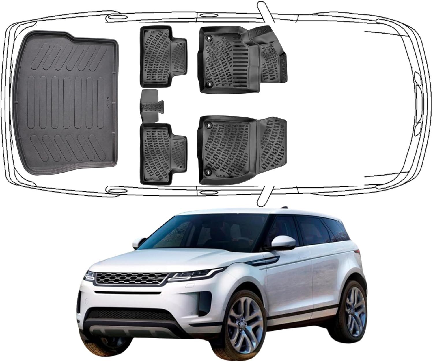 Trimak Passform-Fußmatten Oder Kofferraumwanne Oder Set kompatibel mit Range Rover Evoque, Range Rover Evoque 1. Gen. L538 2011-2018 Fussmatten & Kofferraummatte