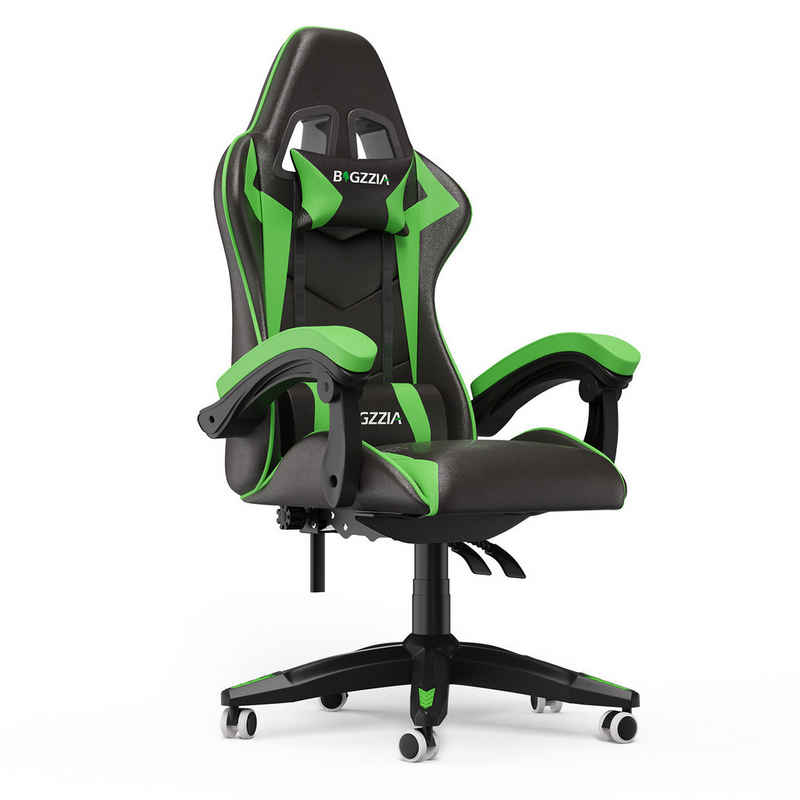 BIGZZIA Gaming-Stuhl Bürostuhl Ergonomisch mit Lendenkissen + Kopfstütze, Gaming Chair Höhenverstellbar, Computerstuhl Ergonomisch