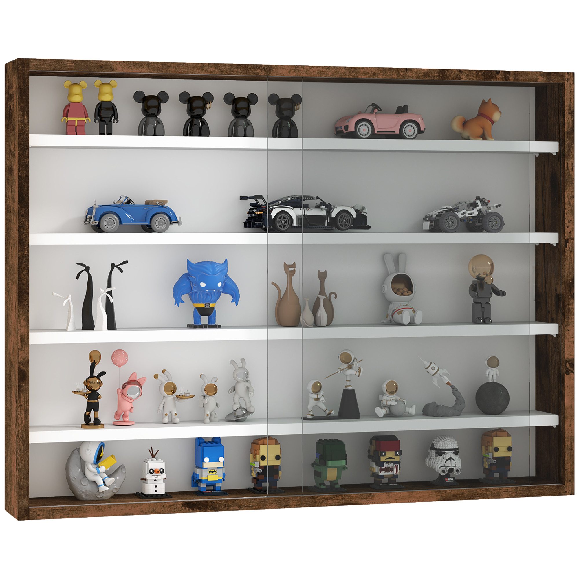 MC Star Bücherregal Verstellbare 4-stöckige Vitrine zur Wandmontage, aus Glas und Holz, 80 x 9,5 x 60 cm, Braun