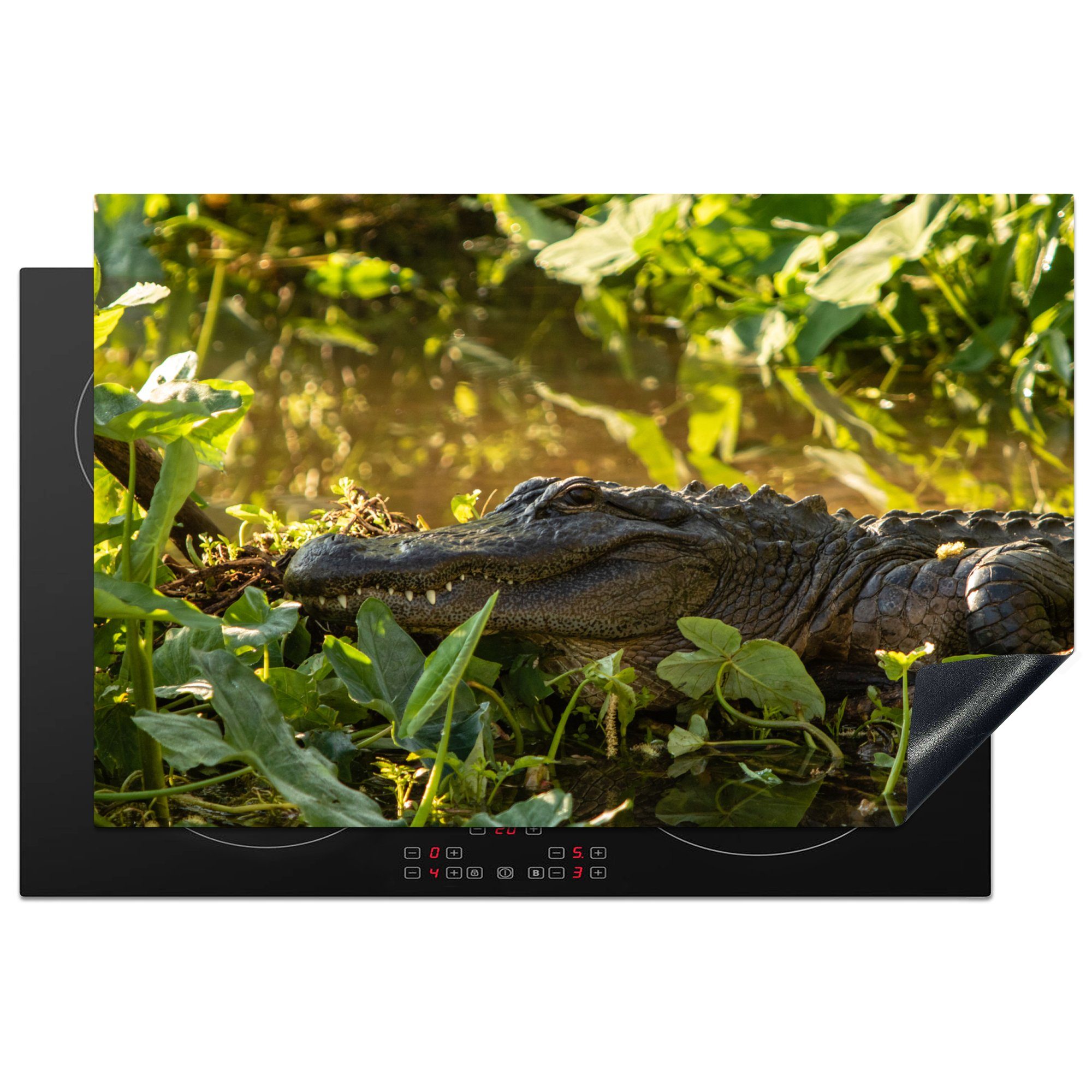 MuchoWow Herdblende-/Abdeckplatte Amerikanischer Alligator tlg), 81x52 in (1 Ceranfeldabdeckung cm, küche, Induktionskochfeld Wildbahn, Vinyl, freier für die Schutz
