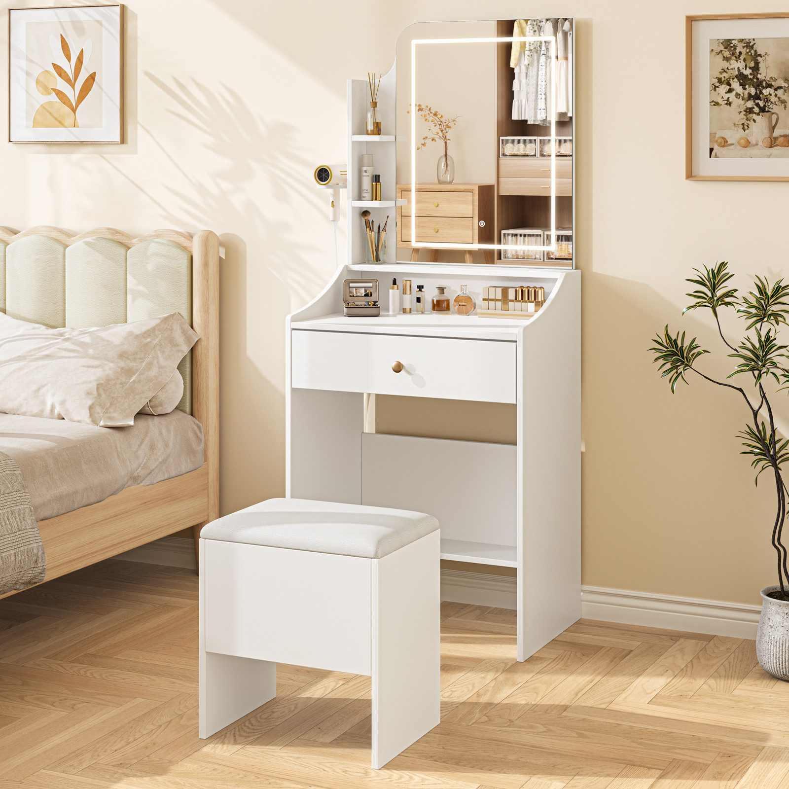 Dripex Schminktisch Schminktisch mit LED-Beleuchtung, Kosmetiktisch mit Hoc günstig online kaufen