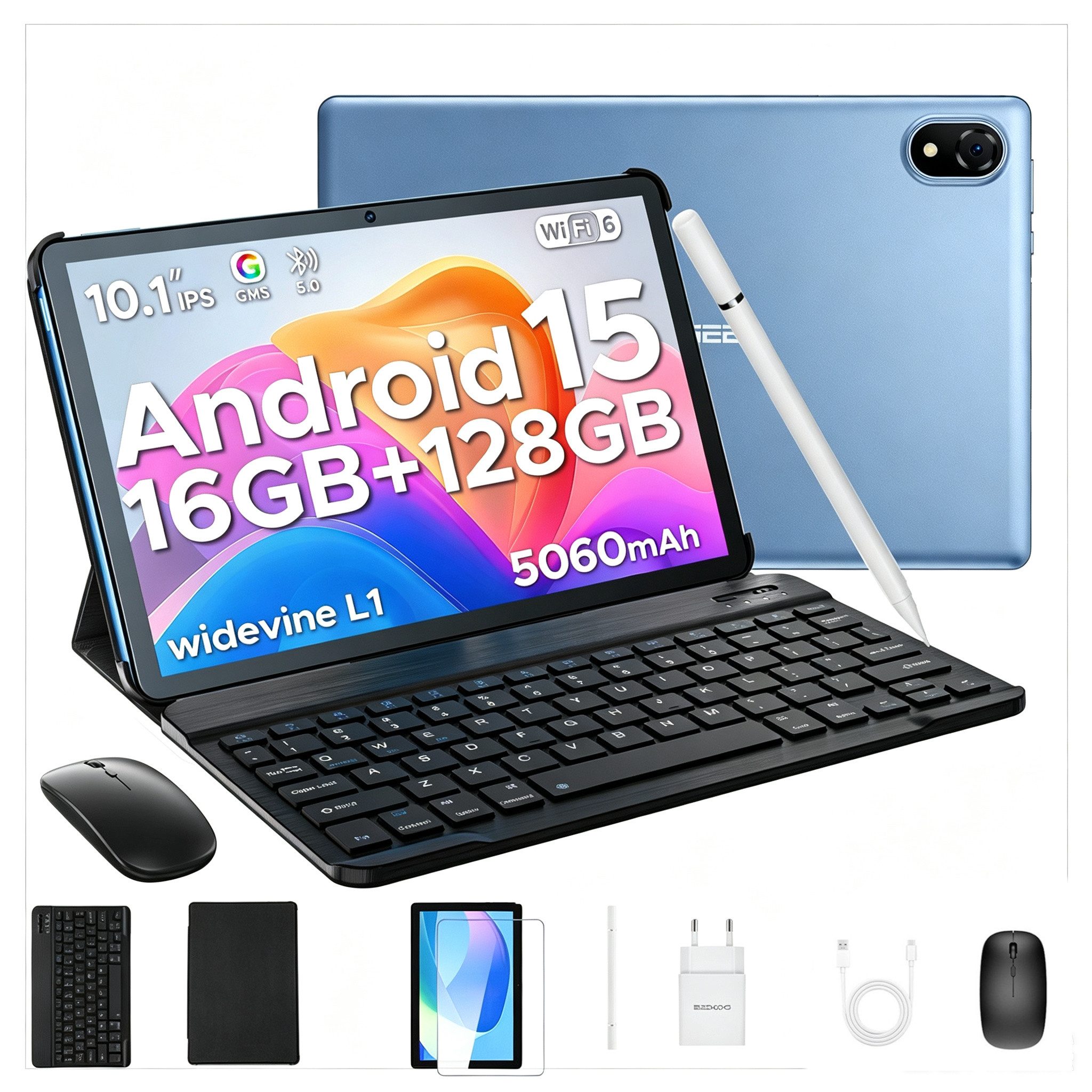 DOOGEE U10 Android Tablet mit Tastatur, Stift, Maus, 10 Zoll, 128GB ROM AI Tablet (10.1", 128 GB, Android 15, WIFI, 5060mAh, Widevine L1, WiFi6, Face ID, Kinder Tablet)