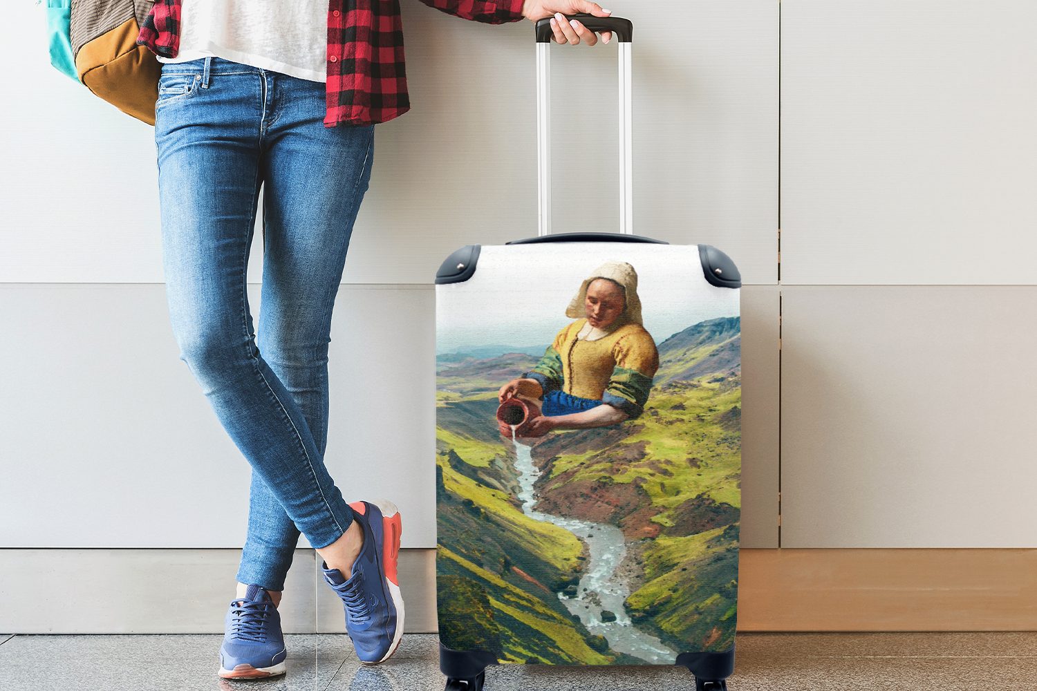 rollen, Reisekoffer Vermeer, Ferien, mit Trolley, Rollen, Milchmädchen MuchoWow 4 - - Handgepäck Reisetasche für Handgepäckkoffer Natur