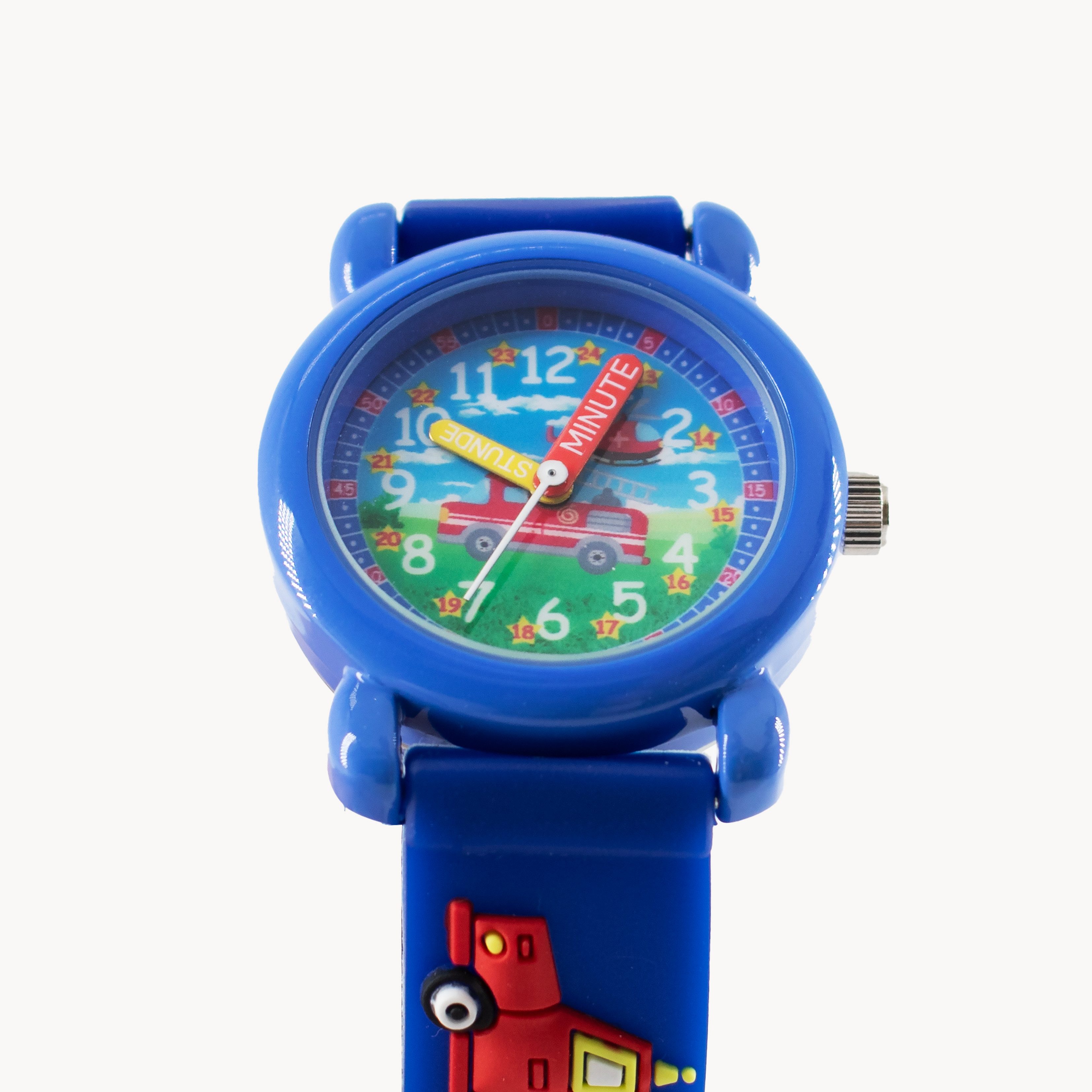 K&L Wall Art Quarzuhr Feuerwehr Kinderuhr Analog Lernuhr Silikon Armbanduhr, Kinderarmbanduhr blaue Jungenuhr