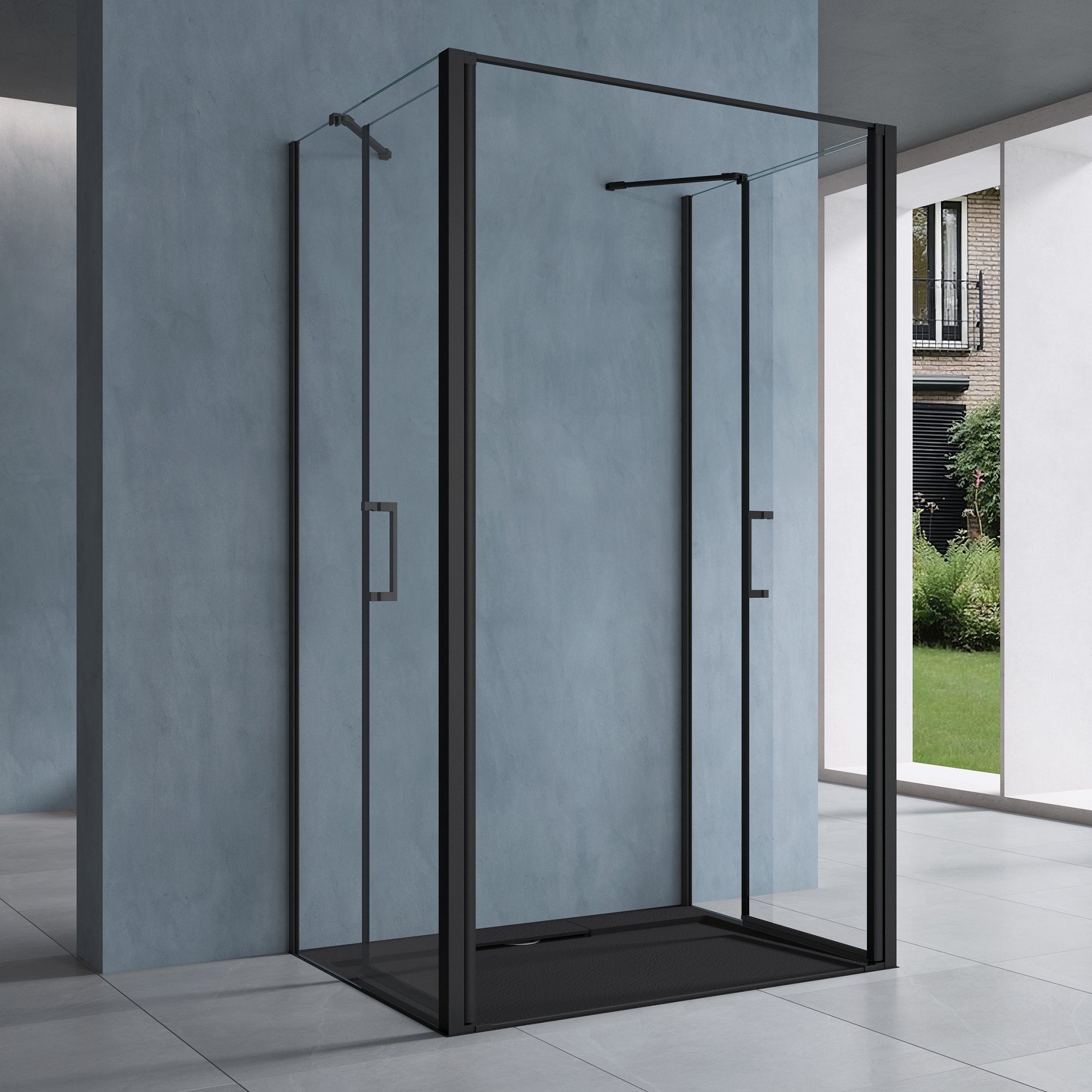 doporro Grossraumdusche Duschkabine Duschabtrennung U-Form ESG-Glas Klarglas H: 195cm Rav66UK, BxT: 90x80 cm, Einscheibensicherheitsglas, 2 Montagemöglichkeiten: Rechts- oder Linkseinstieg