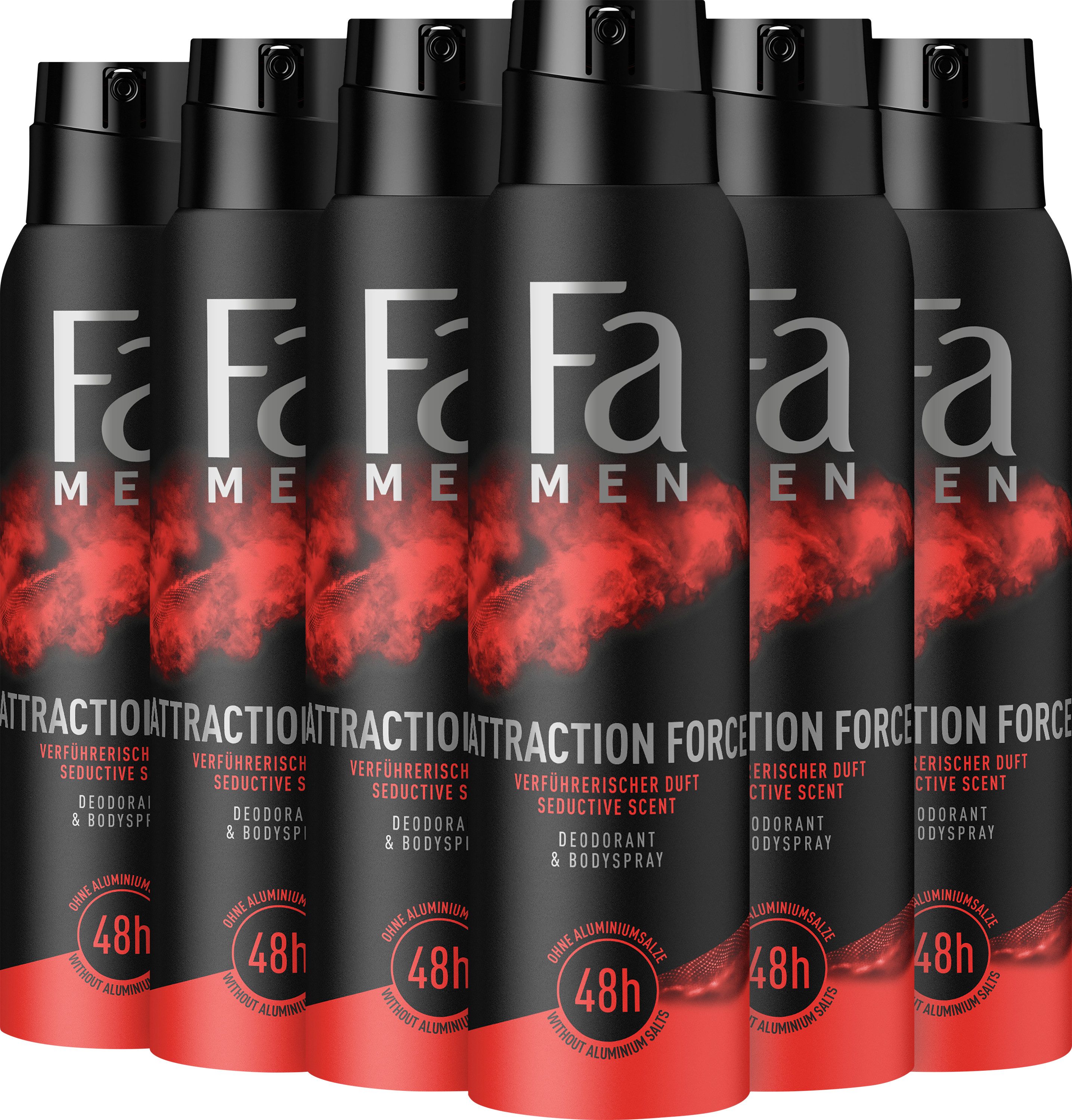 FA Deo-Spray Men Attraction Force, 6x 150 ml, Vorratspack, 6-tlg.