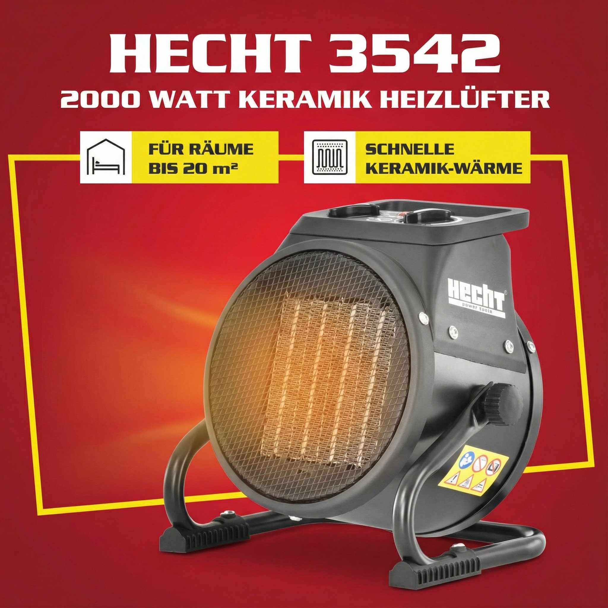Hecht Keramikheizlüfter Heizgerät Heizung 3542 & 3543, 2000 W, 3 Stufen, Tragegriff, Überhitzungsschutz