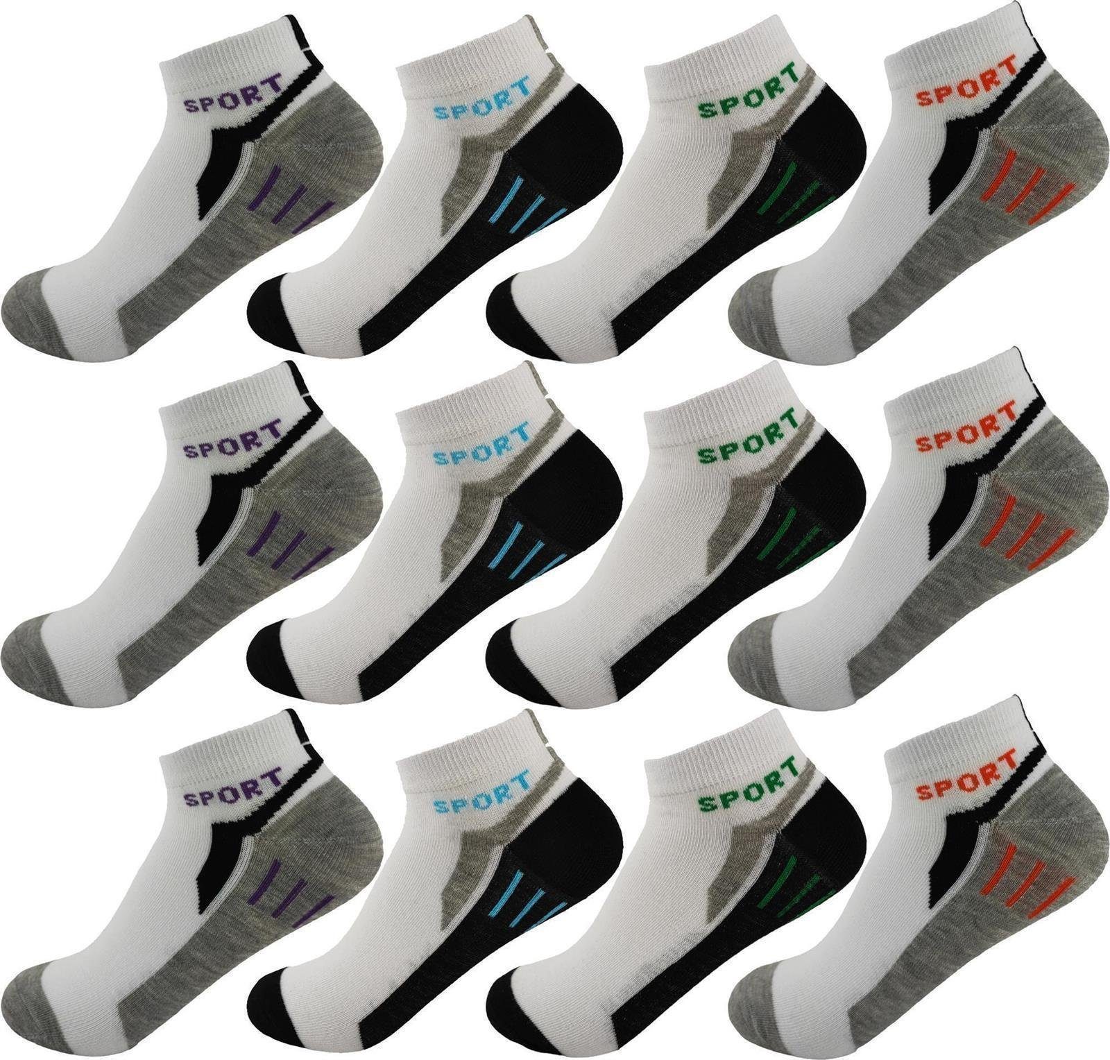 EloModa Freizeitsocken 12 Paar Kinder Sneaker Jungen & Mädchen Socken Baumwolle, Gr. 23-26 (12-Paar) 12 Paar, Mix5