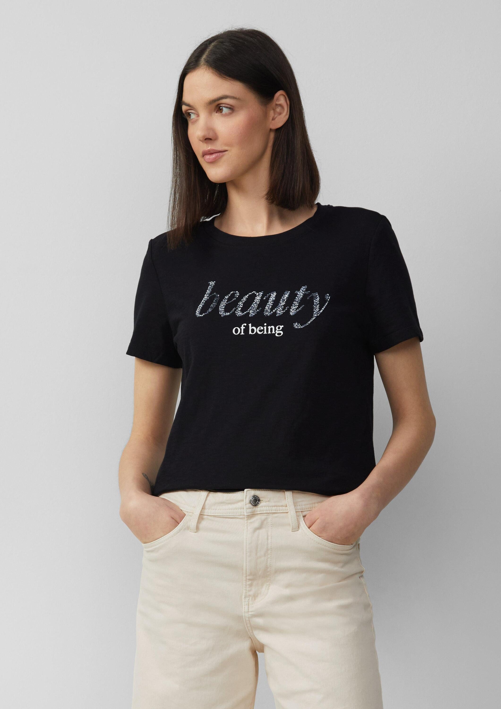 s.Oliver Kurzarmshirt T-Shirt Jersey-T-Shirt mit Schriftprint und Paillette günstig online kaufen