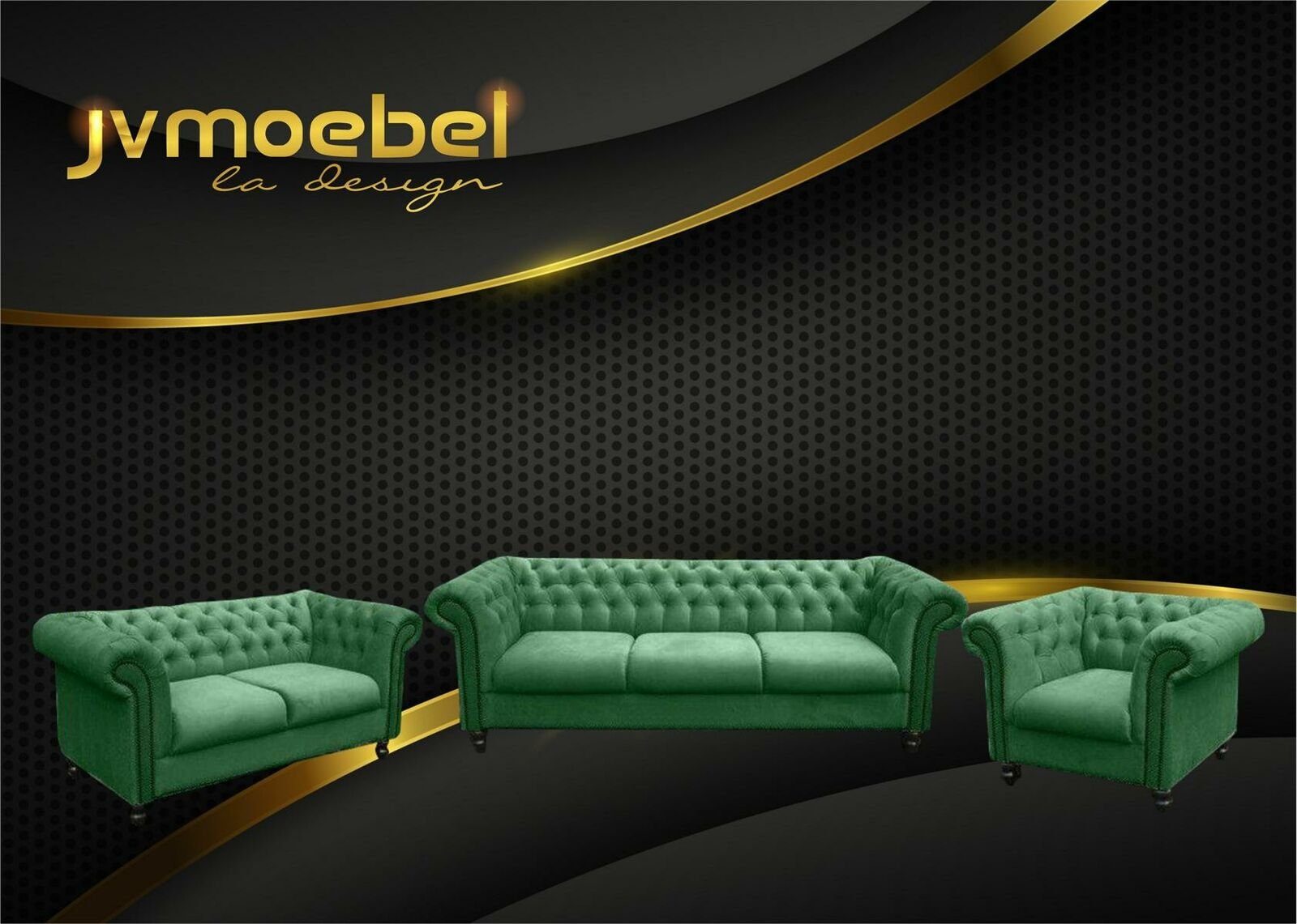 JVmoebel Sofa Schwarze Chesterfield Sofagarnitur Chesterfield Design Wohnzimmer, Made in Europe Grün | Grün