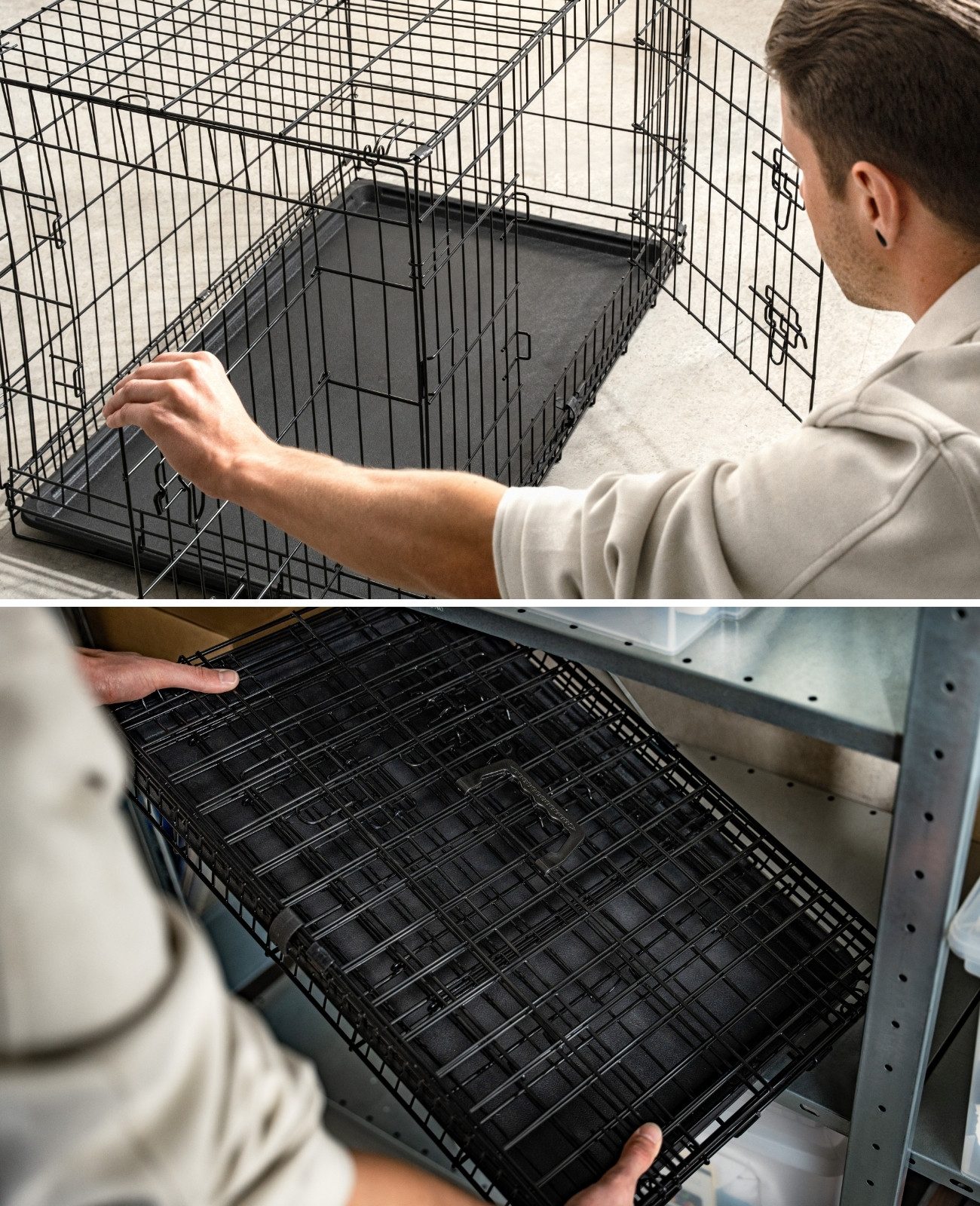 lionto Tiertransportbox für Katzen, stabil aus Metall mit Kunststoffbodenwanne, 76x49x56 cm, hygienisch mit Trennwand & Sicherheitsverriegelung