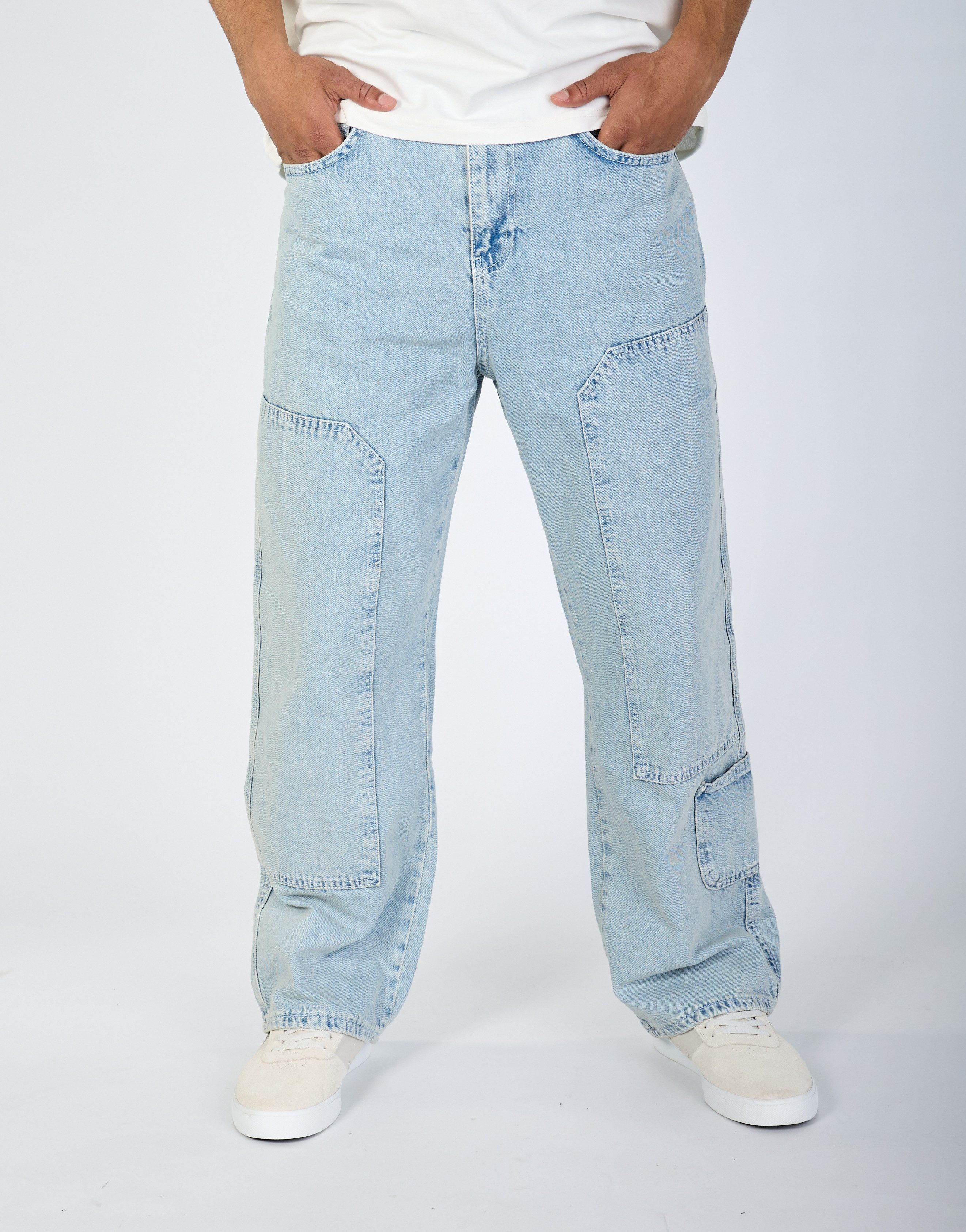 Denim House Loose-fit-Jeans Lässige Baggy Jeans mit Bestickung Double Knee Pant
