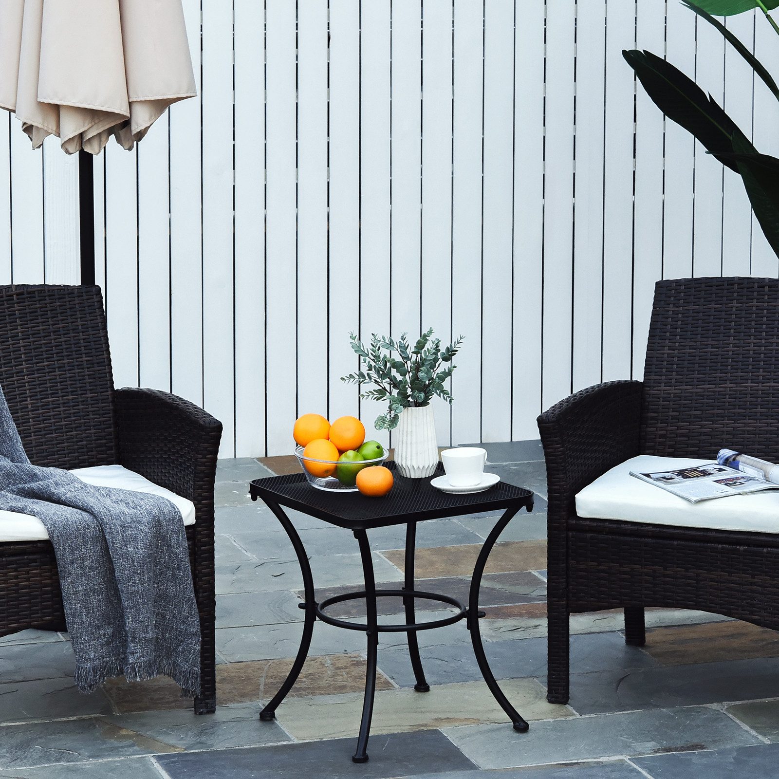 furnicato Beistelltisch Patio Balkontisch 45x45x50 cm Schwarz für drinnen und (1-St)