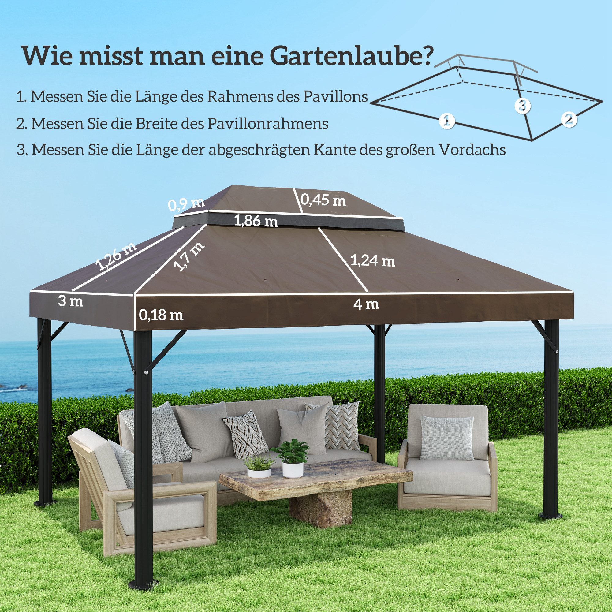 Outsunny Pavillon-Ersatzdach mit wasserdicht PVC Beschichtung, 370 g/m², 300.0 x 300.0 cm (Pavillondach, Ersatzbezug), aus Oxford-Stoff, Kaffee