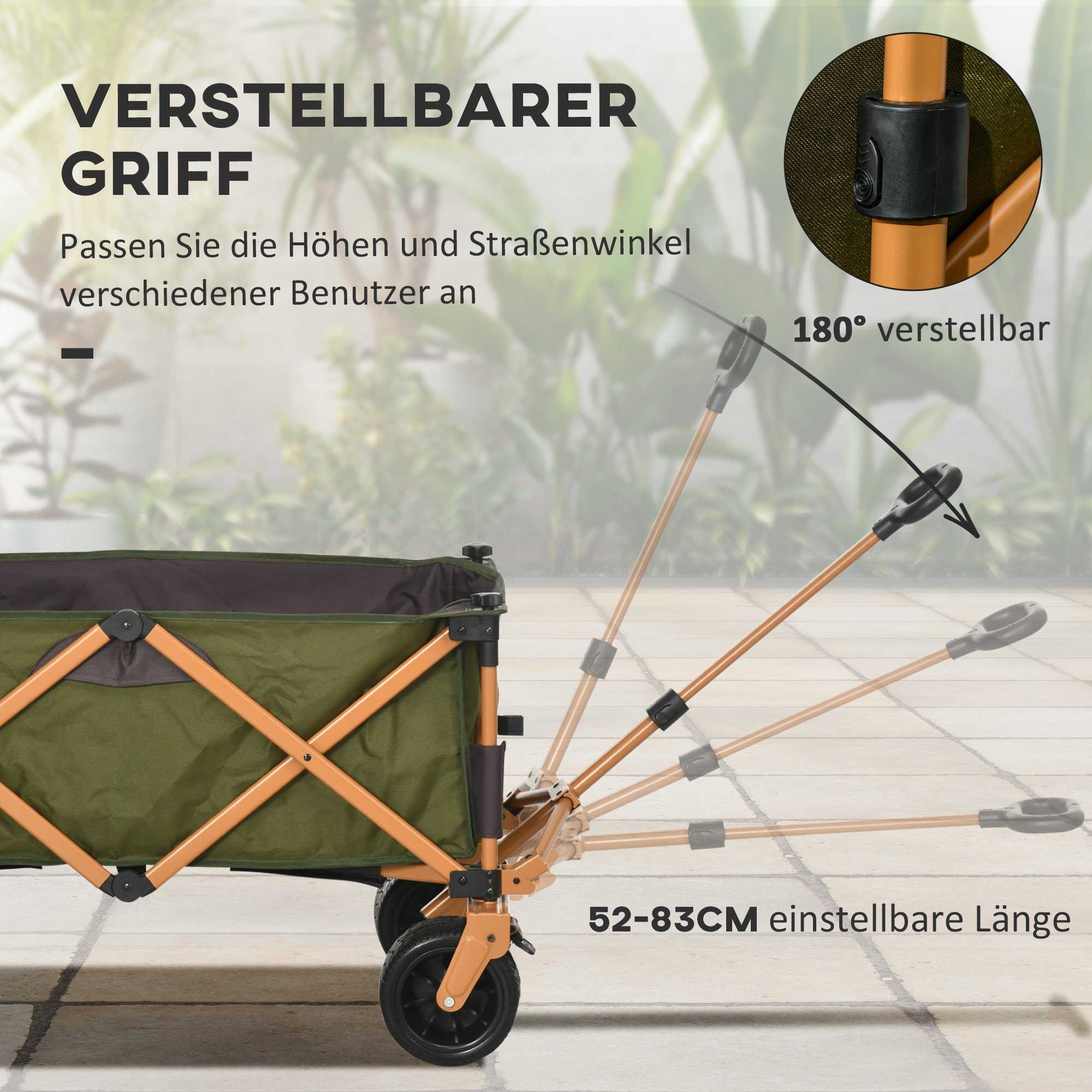 Outsunny bicycle cargo trailer garden cart with folding board, with adjustable handle, for garden, balcony, green