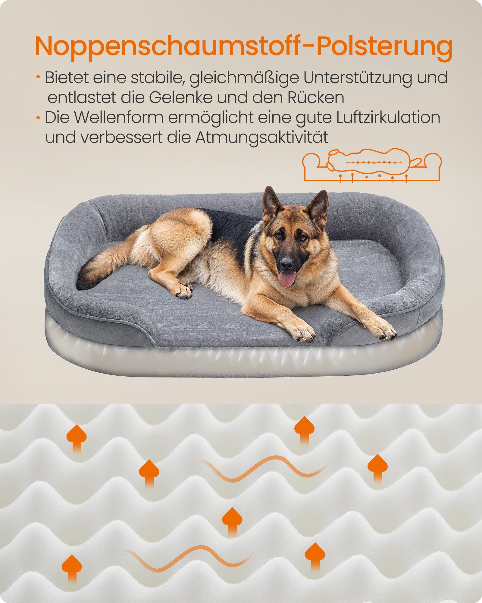 FEANDREA Tierbett Hundebett, Hundekissen, abnehmbar, große Hunde, 122 x 85 x 18 cm, orthopädisch, wasserdichte Innenschicht