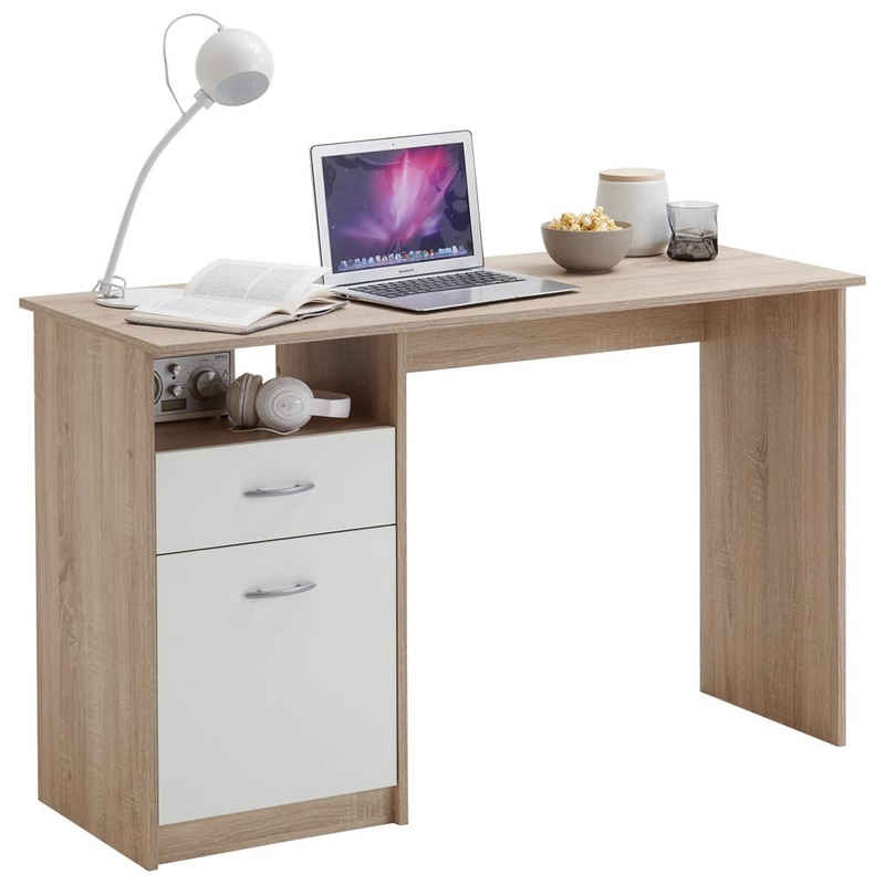 FMD Schreibtisch »Schreibtisch mit 1 Schublade 123×50×76,5 cm Eichenbraun und Weiß«