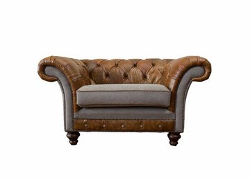 JVmoebel Chesterfield-Sessel CHESTERFIELD SESSEL AUS GRAUEM LEDER UND WARMER WOLLE