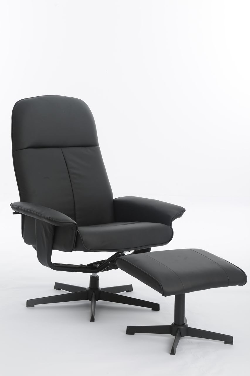Happy Home Relaxsessel Relaxsessel mit Hocker HWP58-SCH schwarz Sofasessel, schwarz, 360 Grad drehbar, 136 kg belastbar