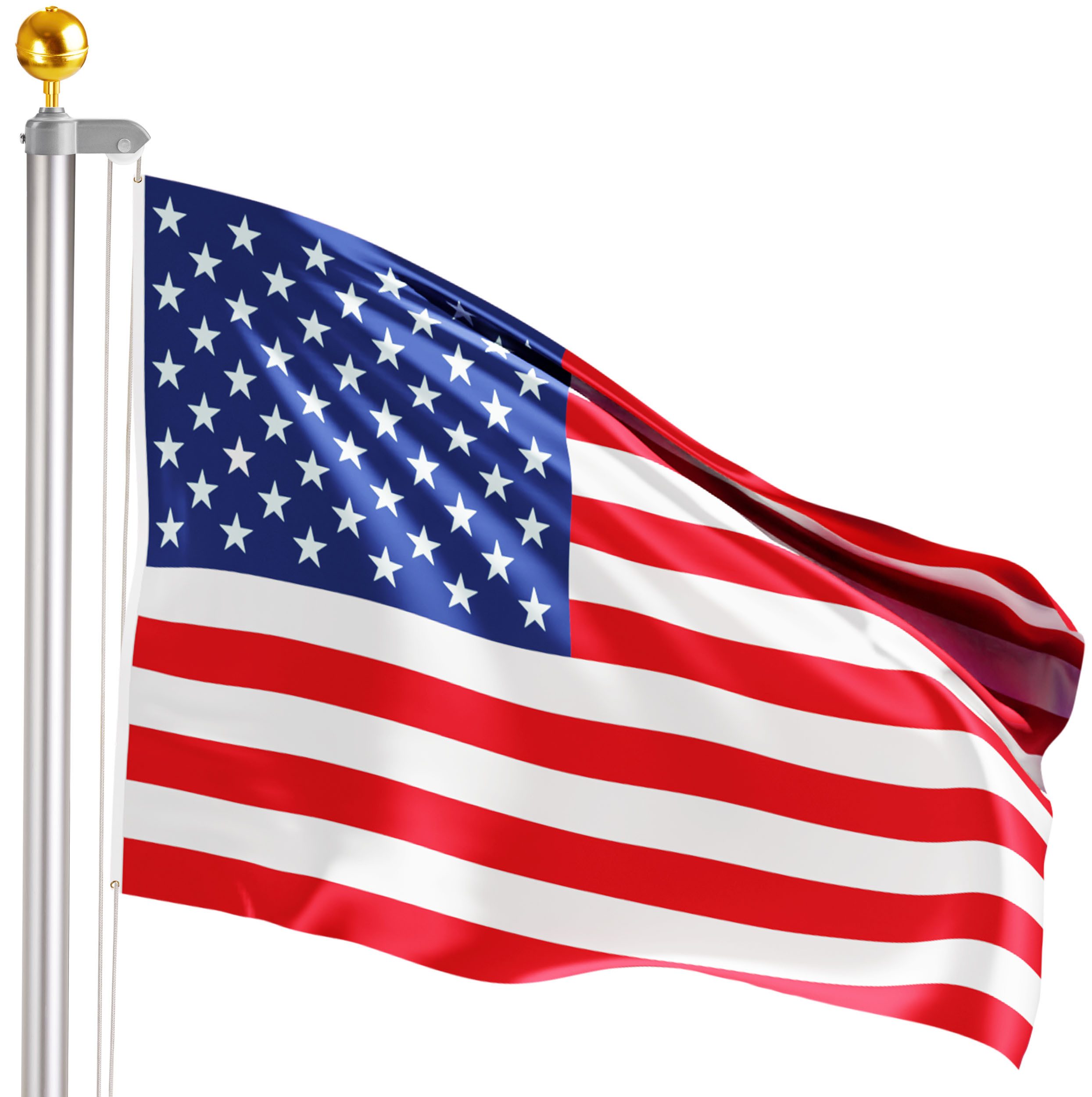 BRUBAKER Fahnenmast Fahnenmast inkl. USA Flagge und Kugelspitze Gold, (Aluminium Flaggenmast mit Erdhülse für Garten und Camping), + USA Flagge 150 x 90 cm